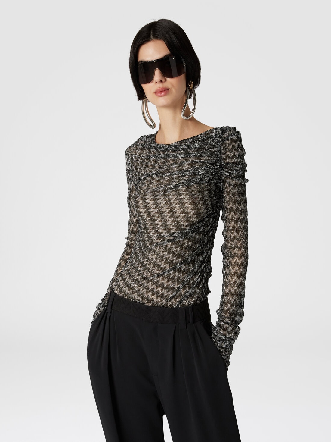 Zig zag lamé viscose blend gather top - 5