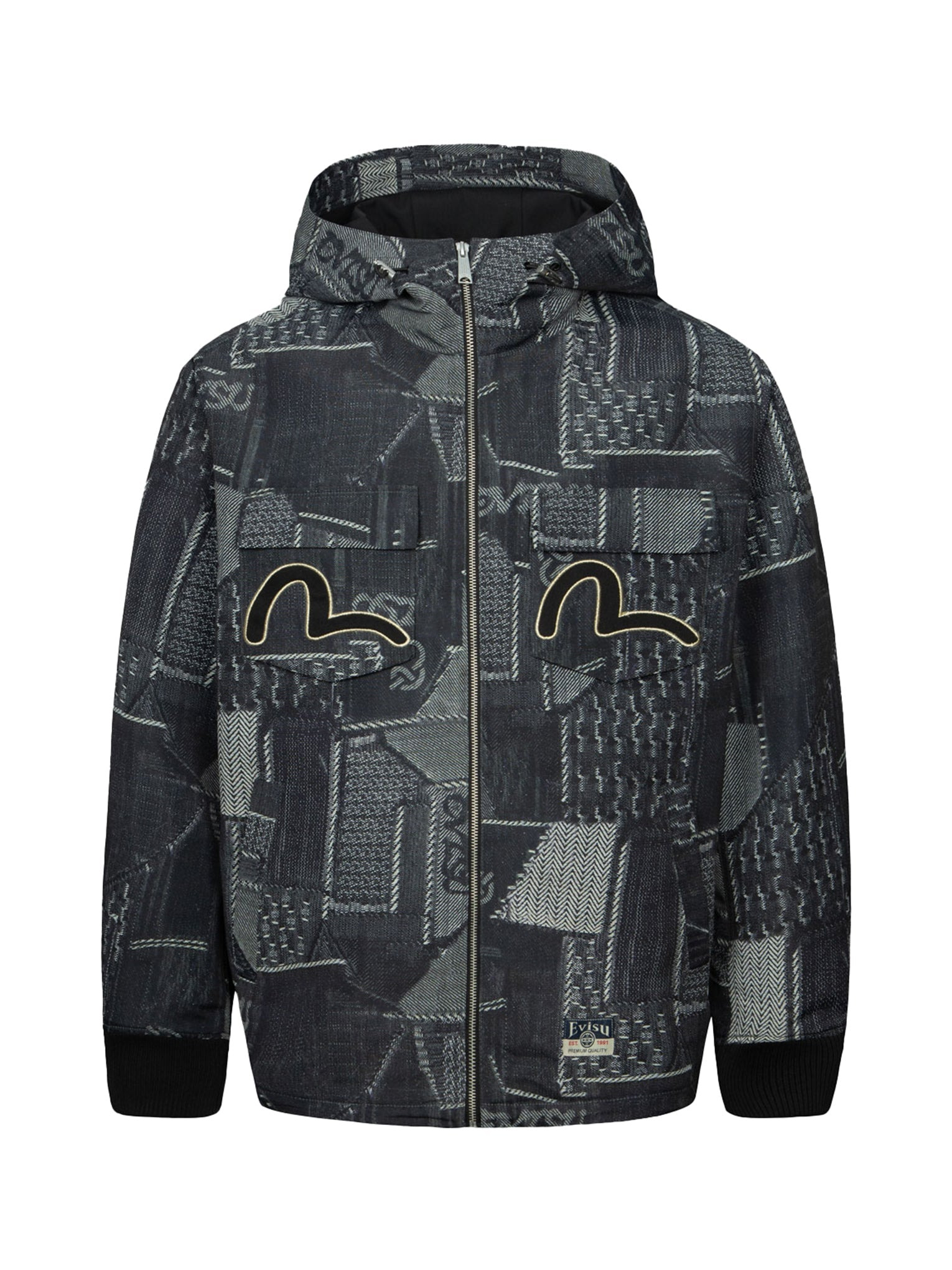 WHEEL OF WISDOM AND SEAGULL EMBROIDERY REGULAR FIT DENIM JACKET - 16