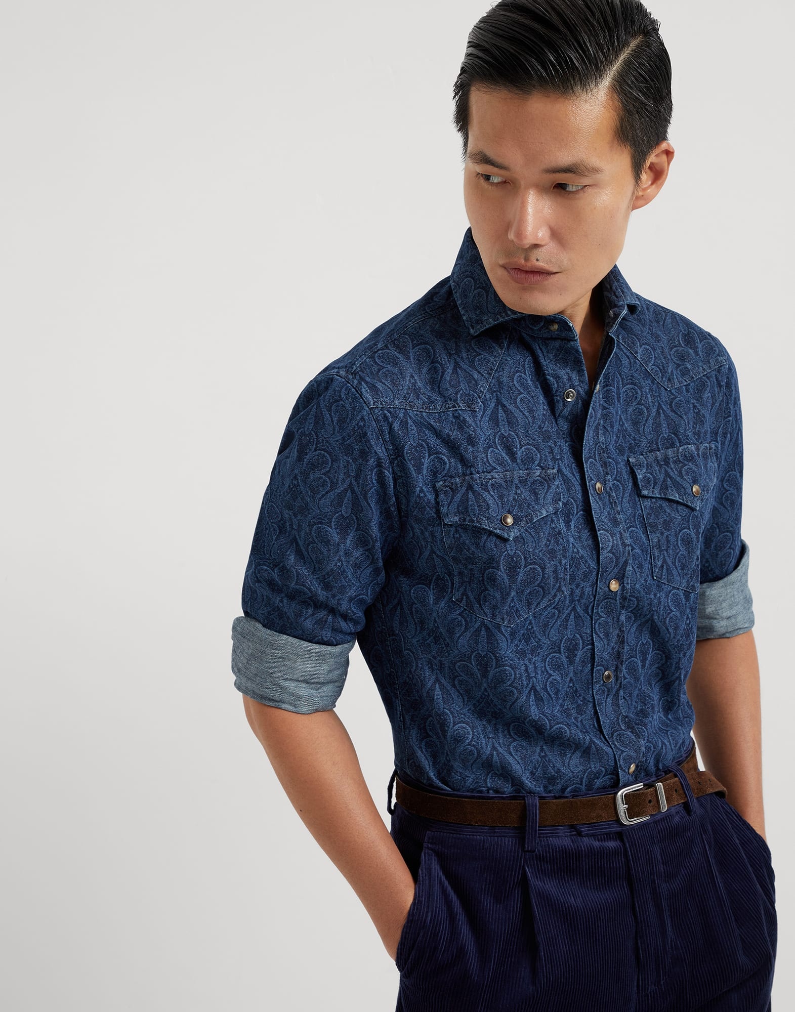 Paisley denim easy fit Western shirt - 4