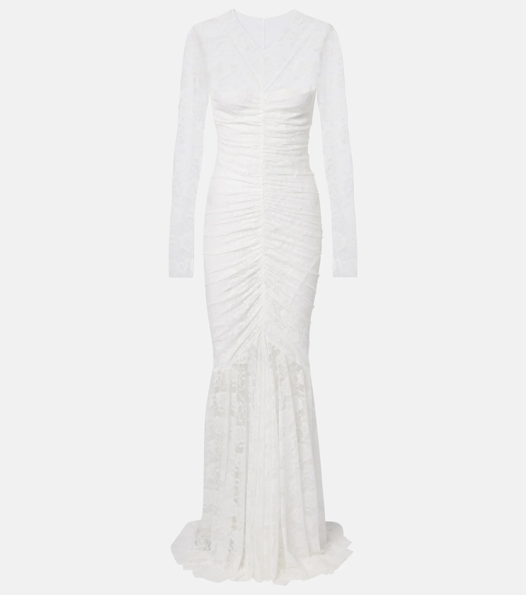 Fishtail ruched lace gown - 1