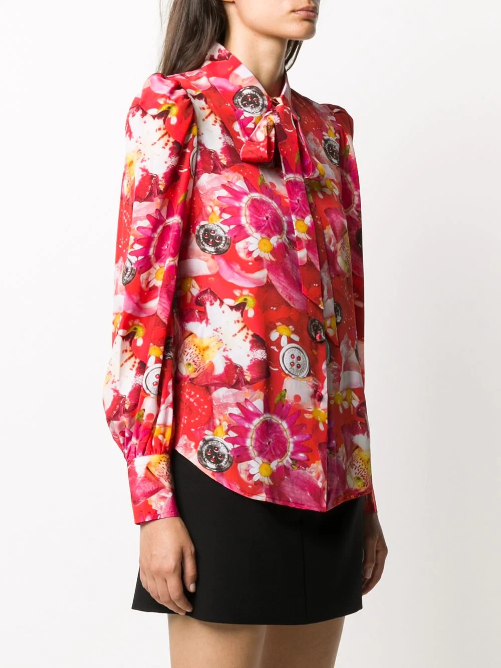 tie neck floral print silk blouse - 3