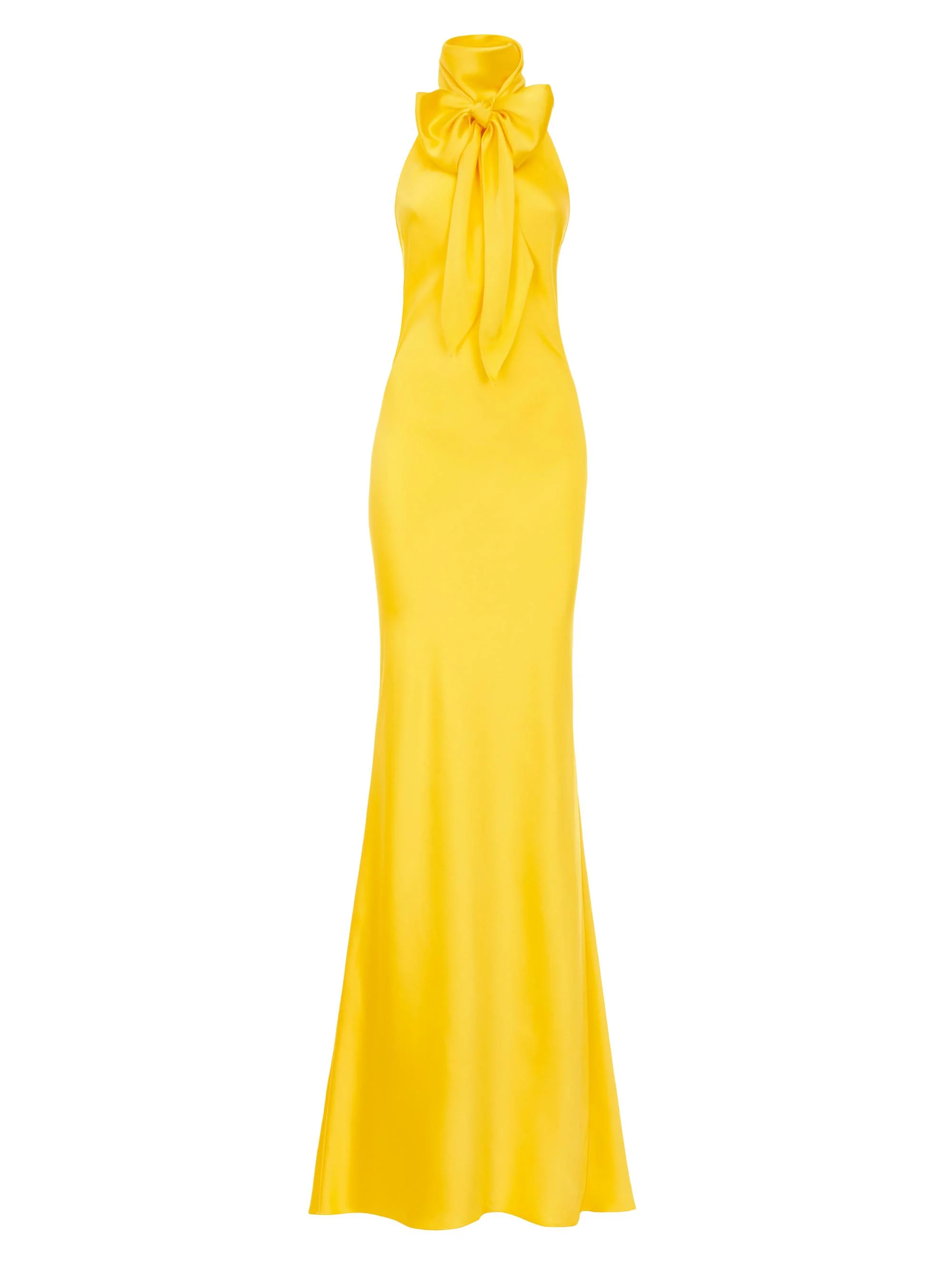 Women's Chilton Stretch-Satin Column Gown - Racing Yellow - 1
