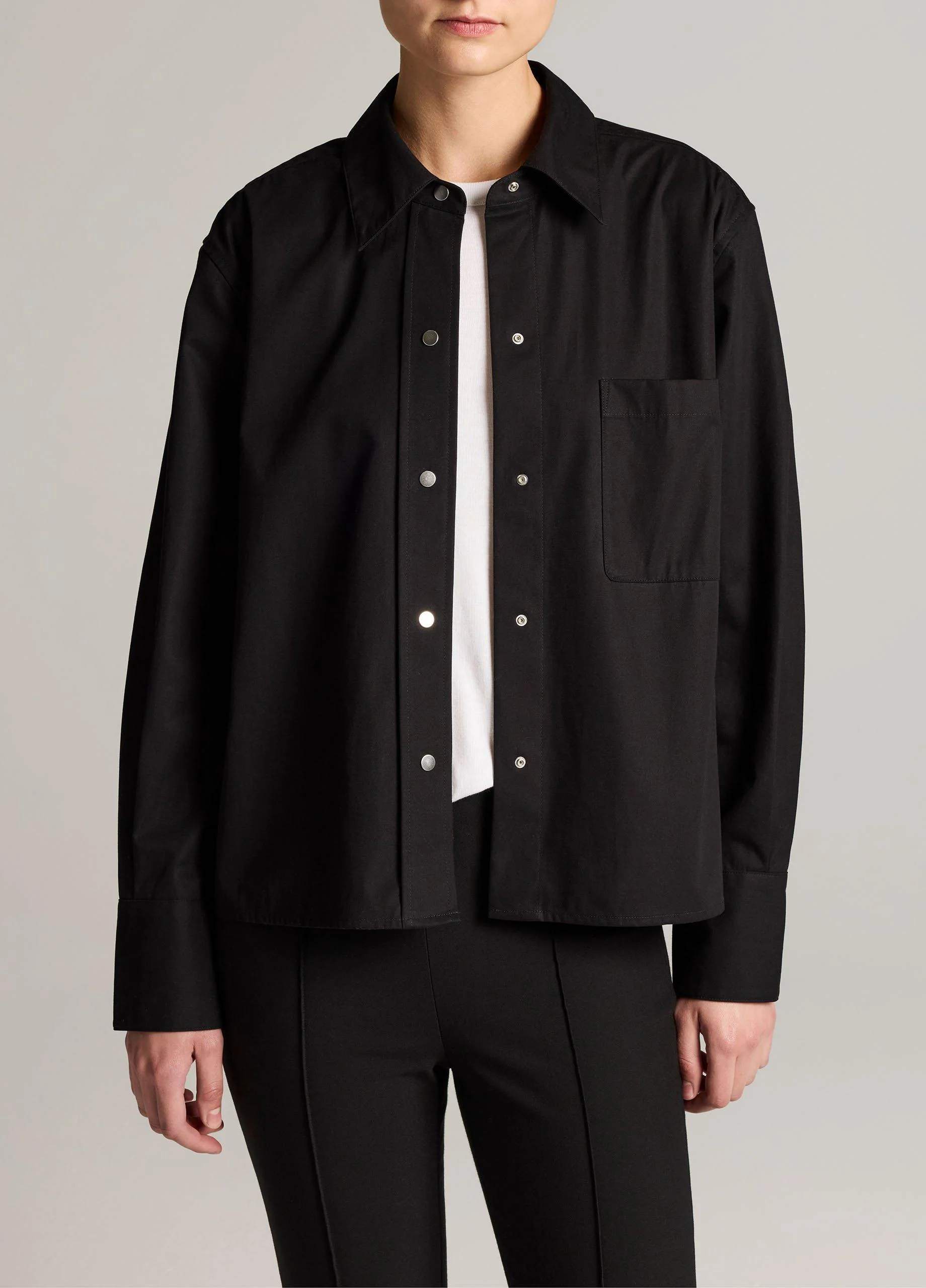 Cotton Metal-Snap Long-Sleeve Shirt - 1