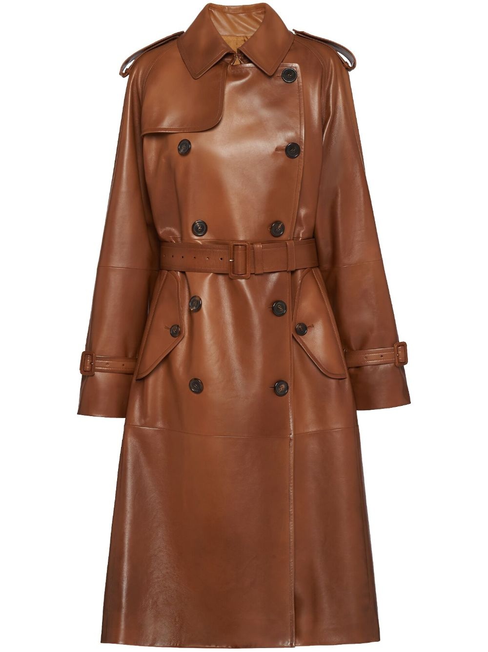 double-breasted leather coat - 1