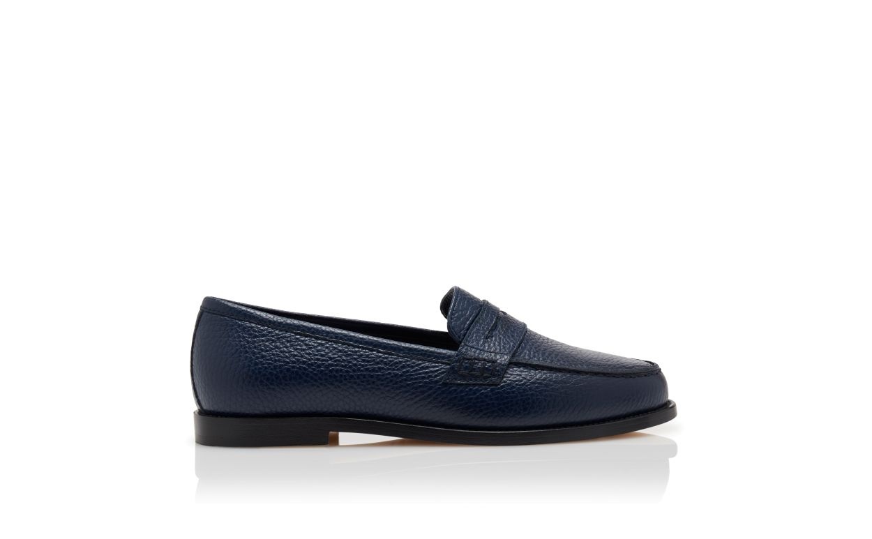 Dark Blue Calf Leather Penny Loafers - 1