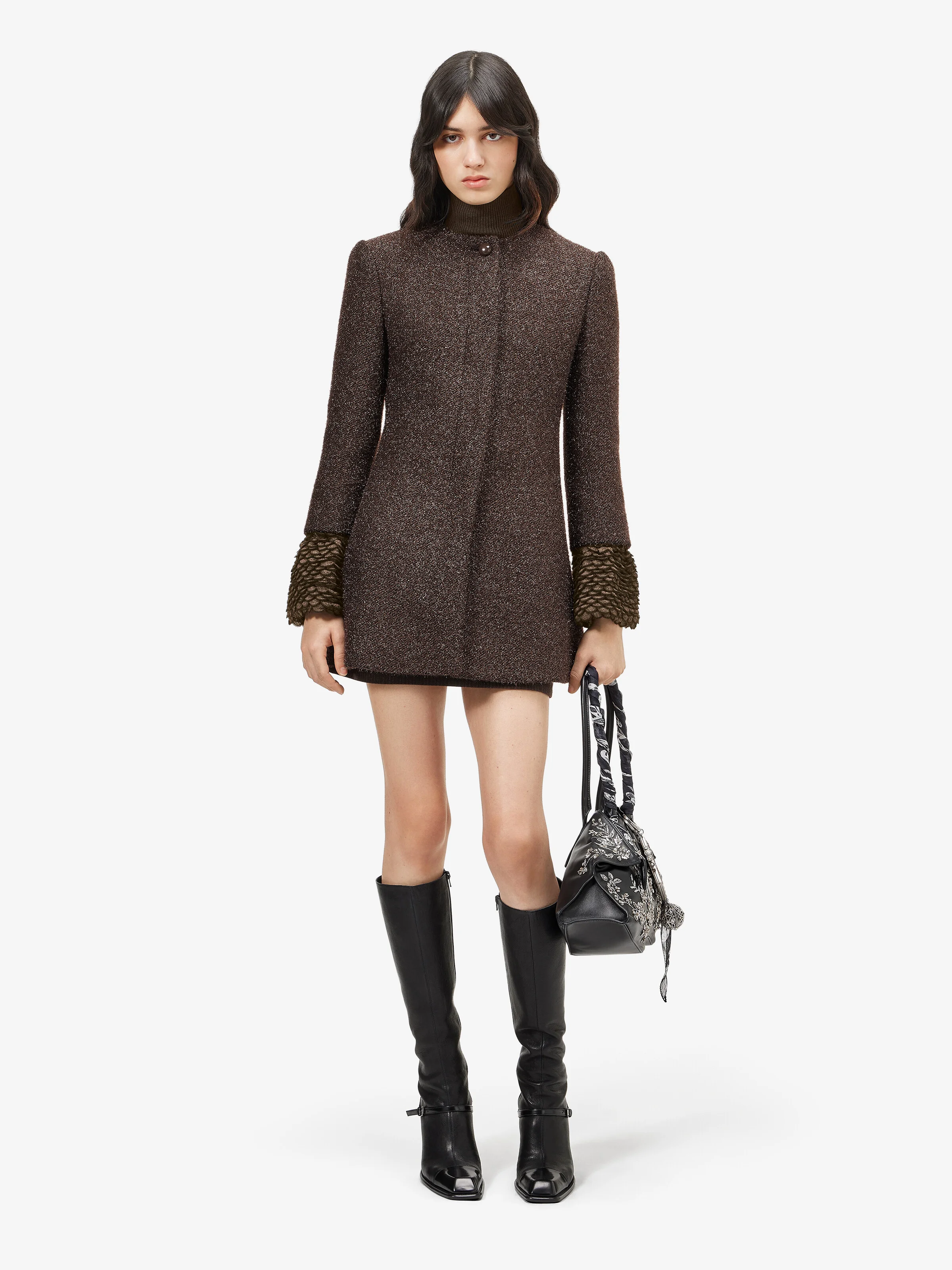 Women's Metallic Tweed Coat in Brown - 1