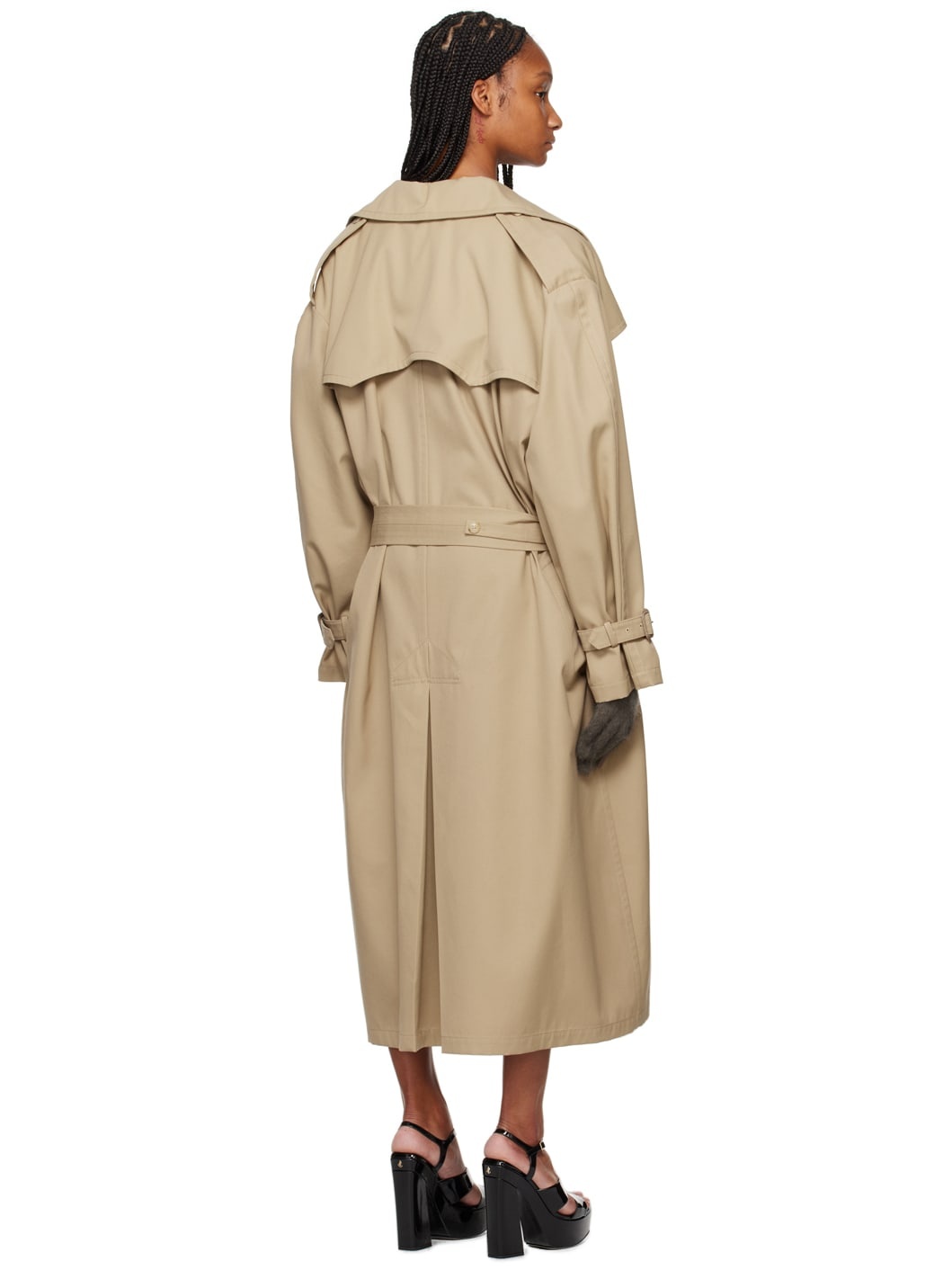 Beige Notched Lapel Trench Coat - 3
