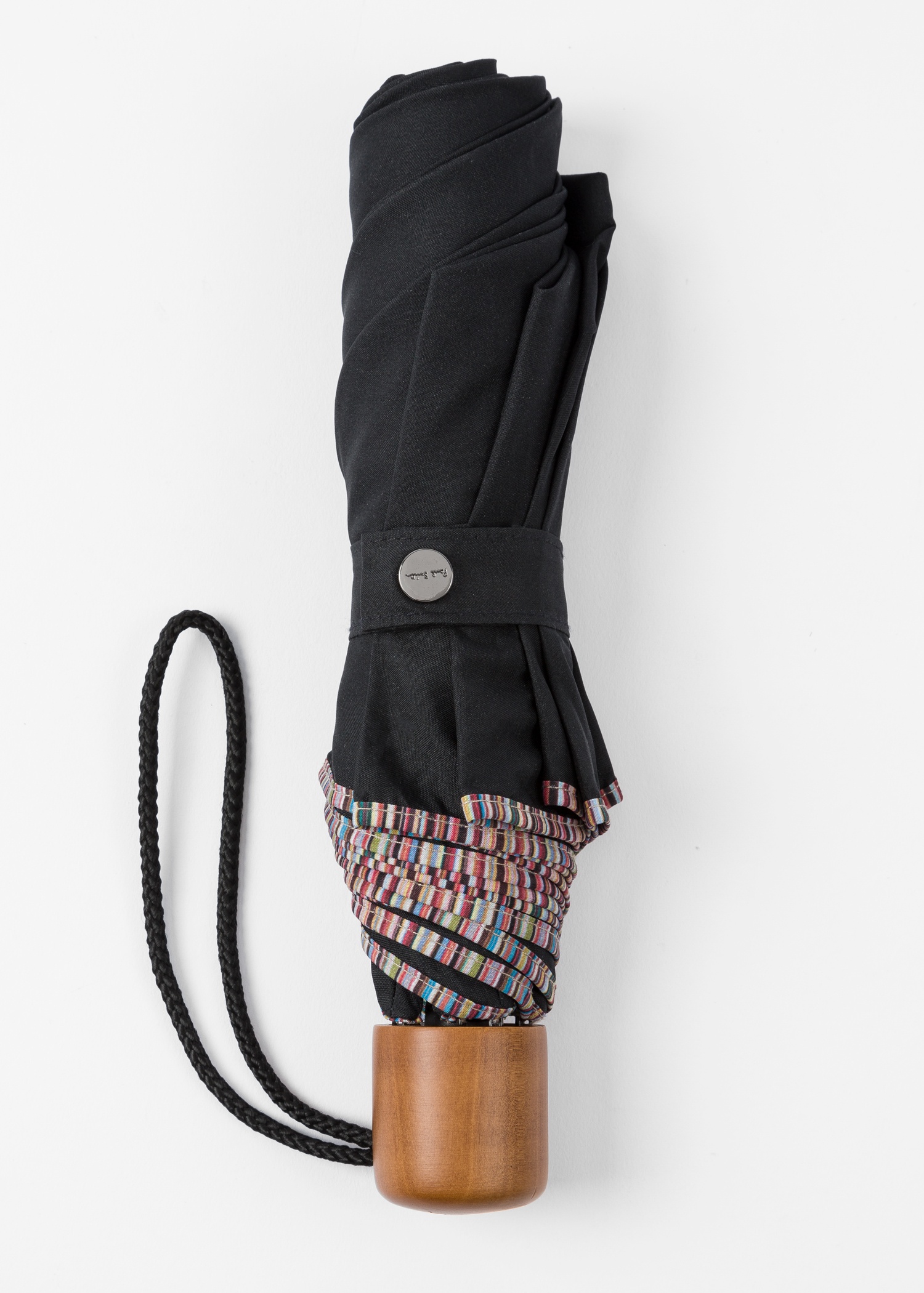 Black Telescopic Umbrella With 'Signature Stripe' Trims - 2