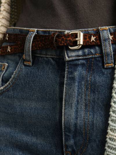 Golden Goose Molly belt in brown leopard-print suede with star-shaped studs outlook