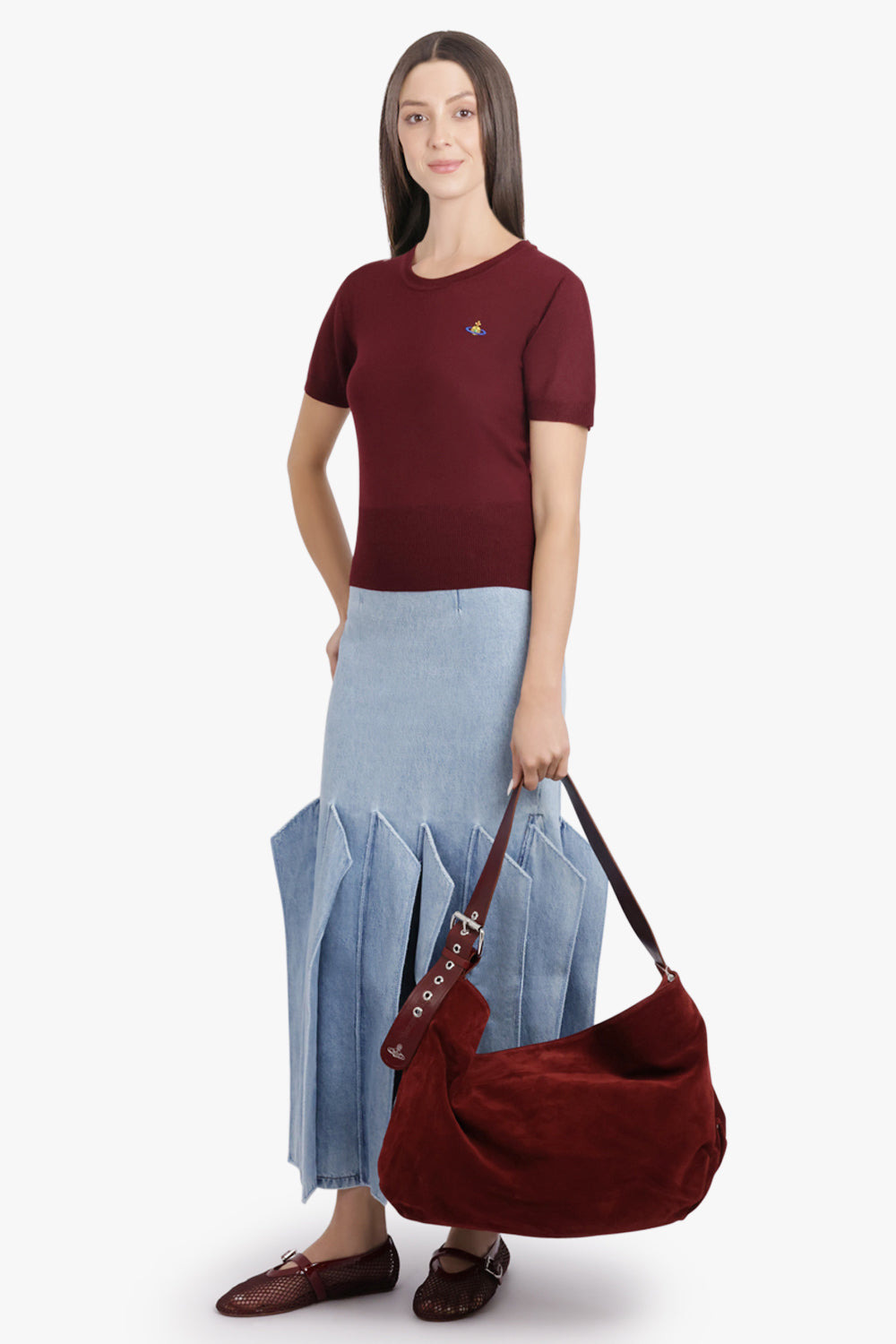 PANEL 3D DETAIL MIDI DENIM SKIRT | MID BLUE - 7