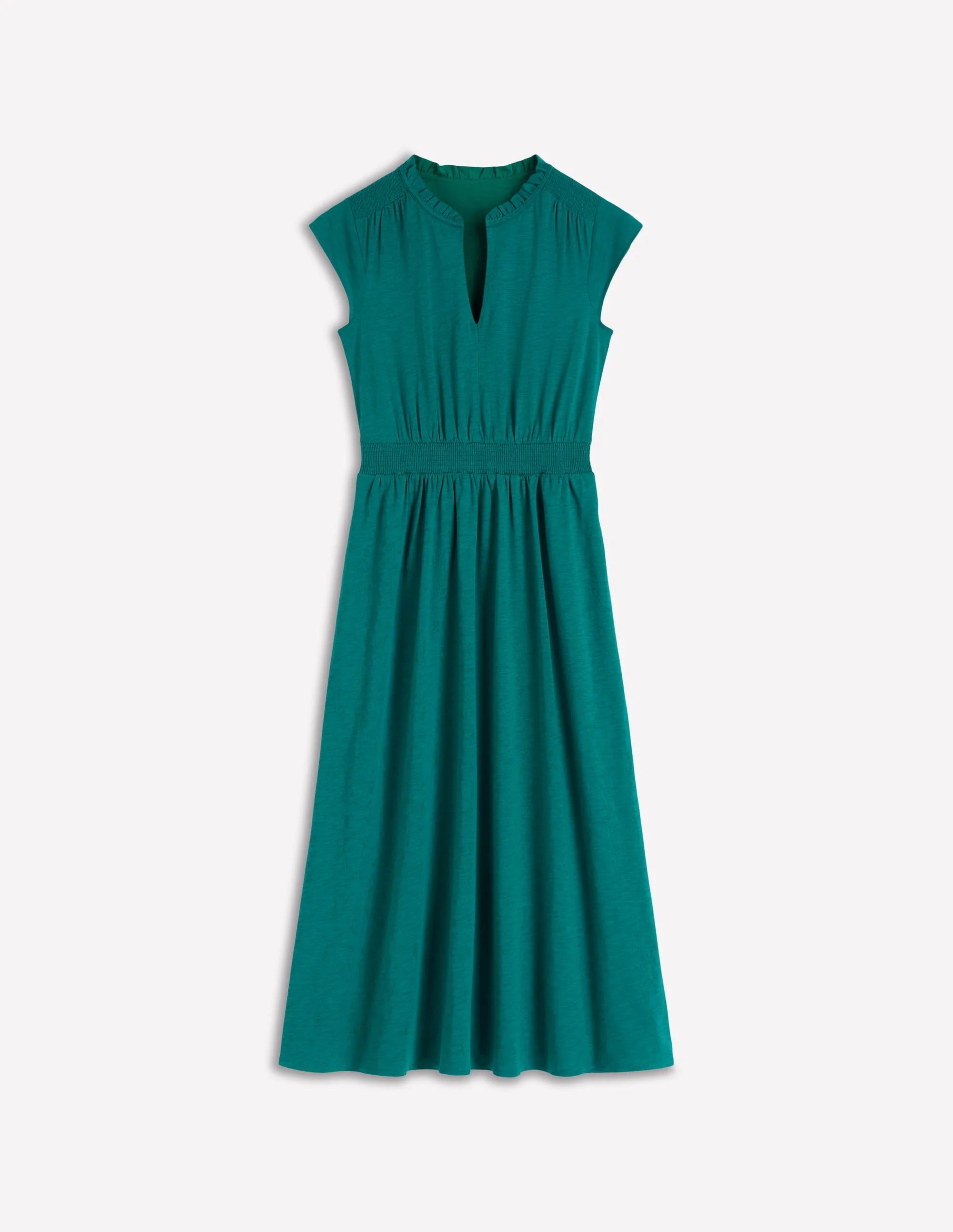 Alba Smocked Jersey Midi Dress-Drake Green - 1