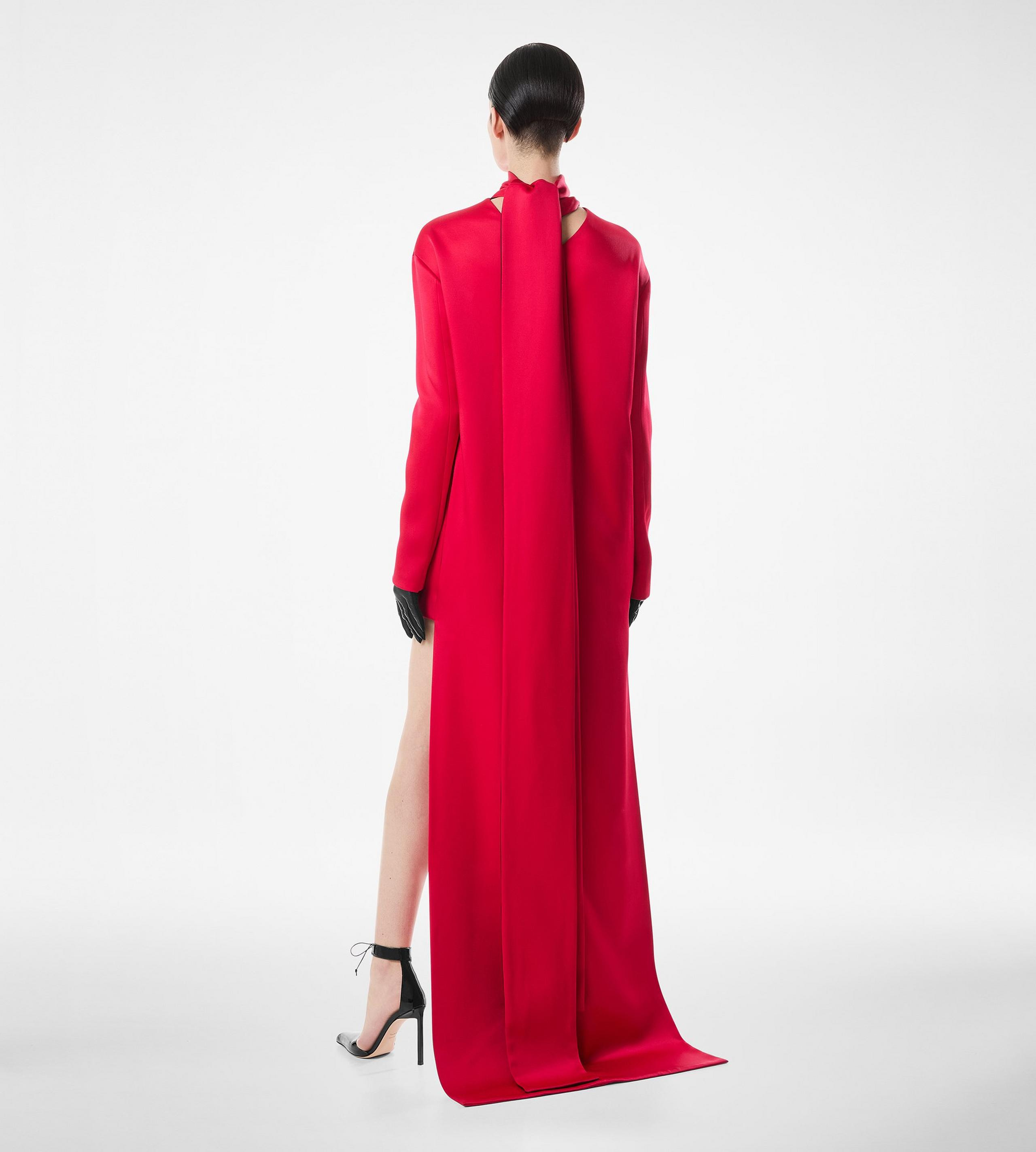 SHINY CREPE MOCK NECK COCKTAIL DRESS - 4