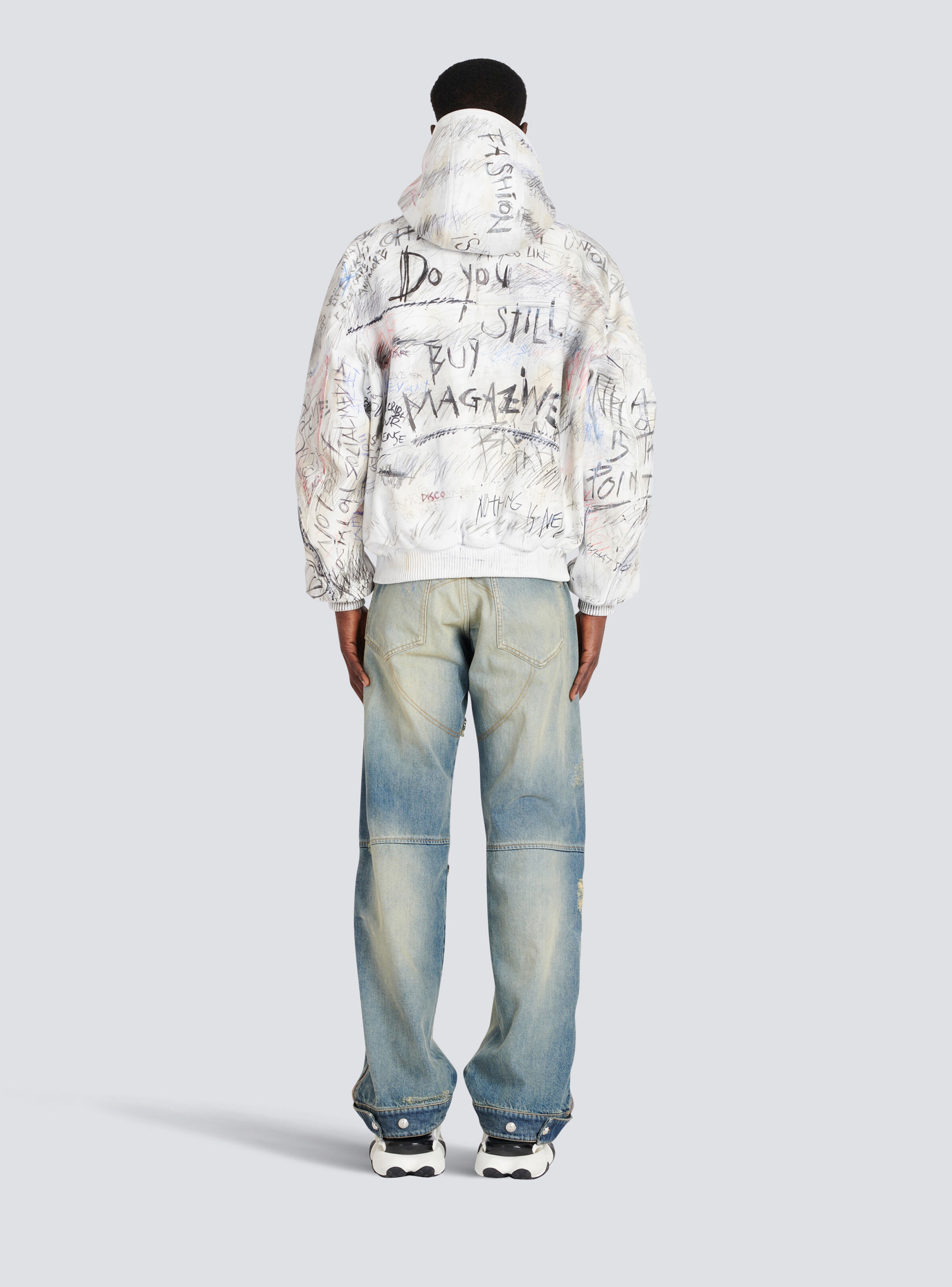 Leather graffiti aviator jacket - 5