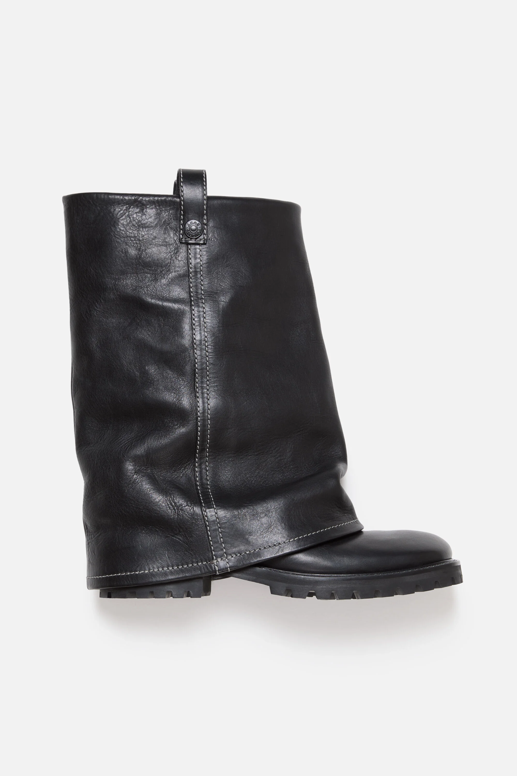 Folded leather boot - Black - 1