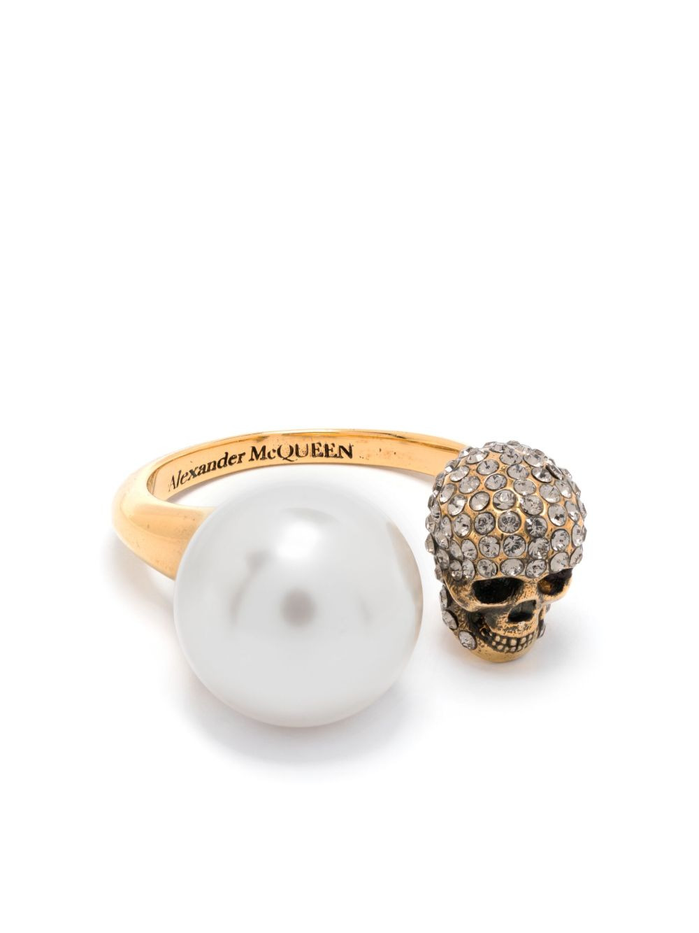 pearl-embellished skull ring - 1