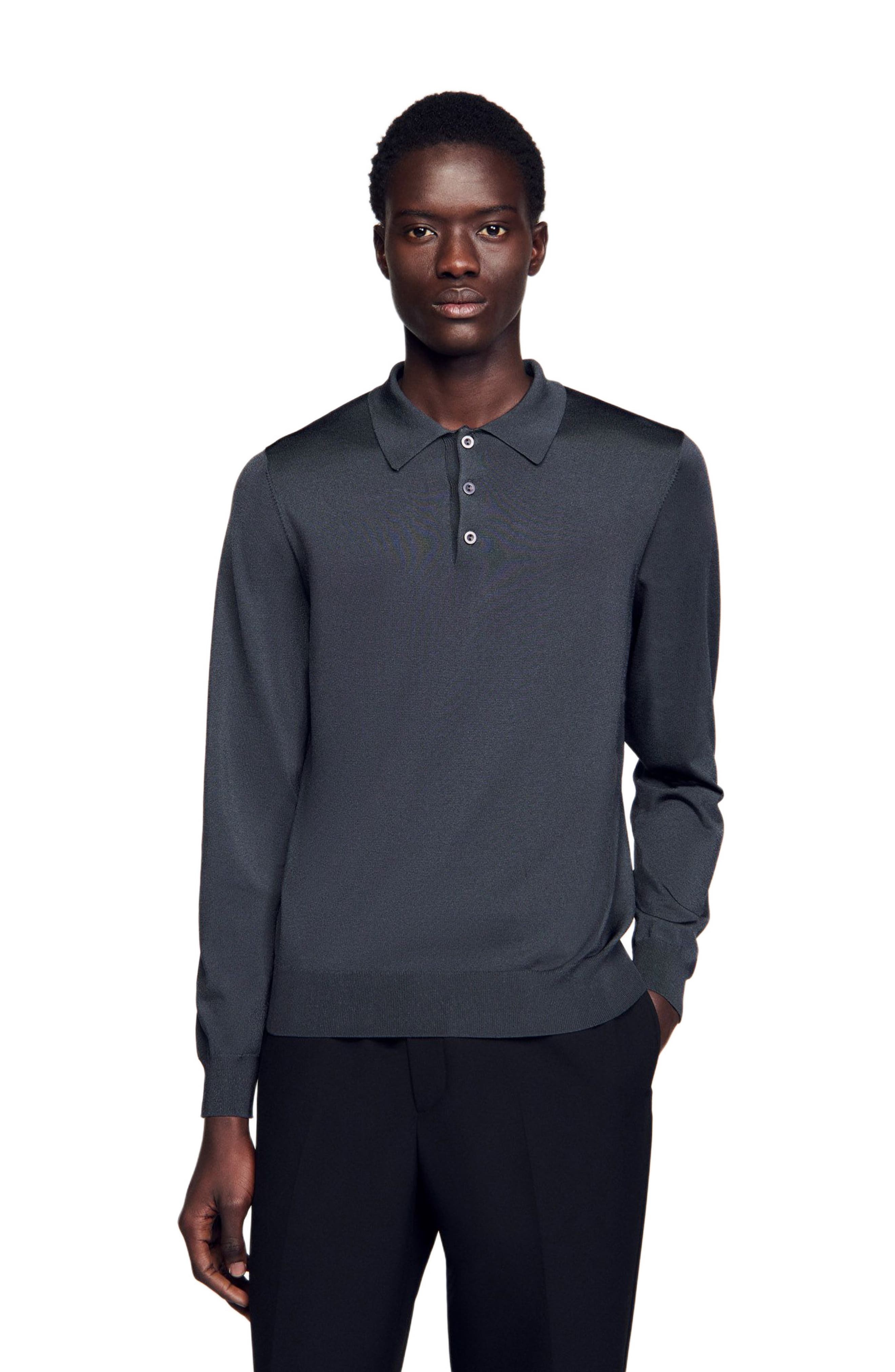 SANDRO Ribbed polo shirt in Fonte at Nordstrom - 4