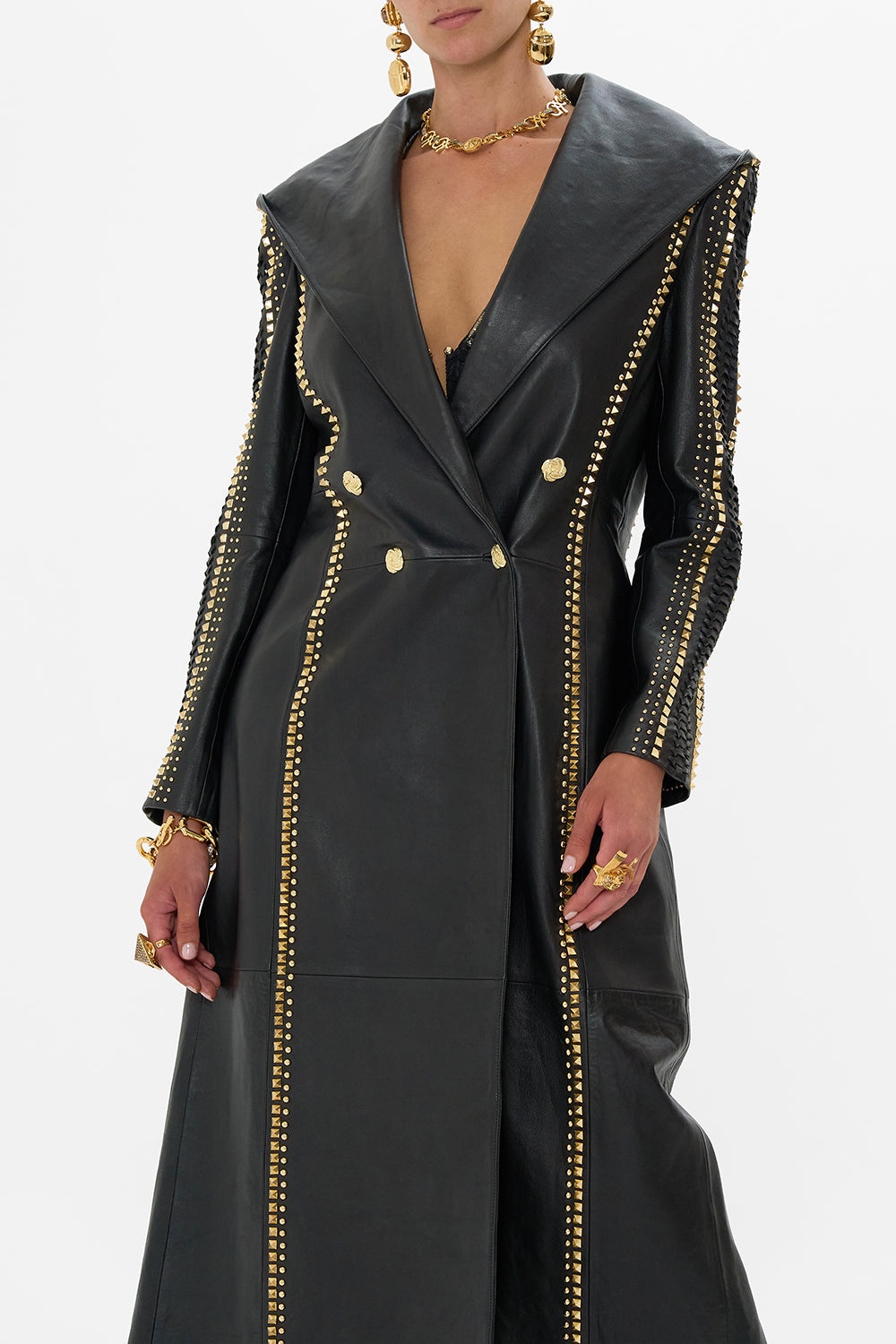 LONG LEATHER COAT WITH HOOD - 5