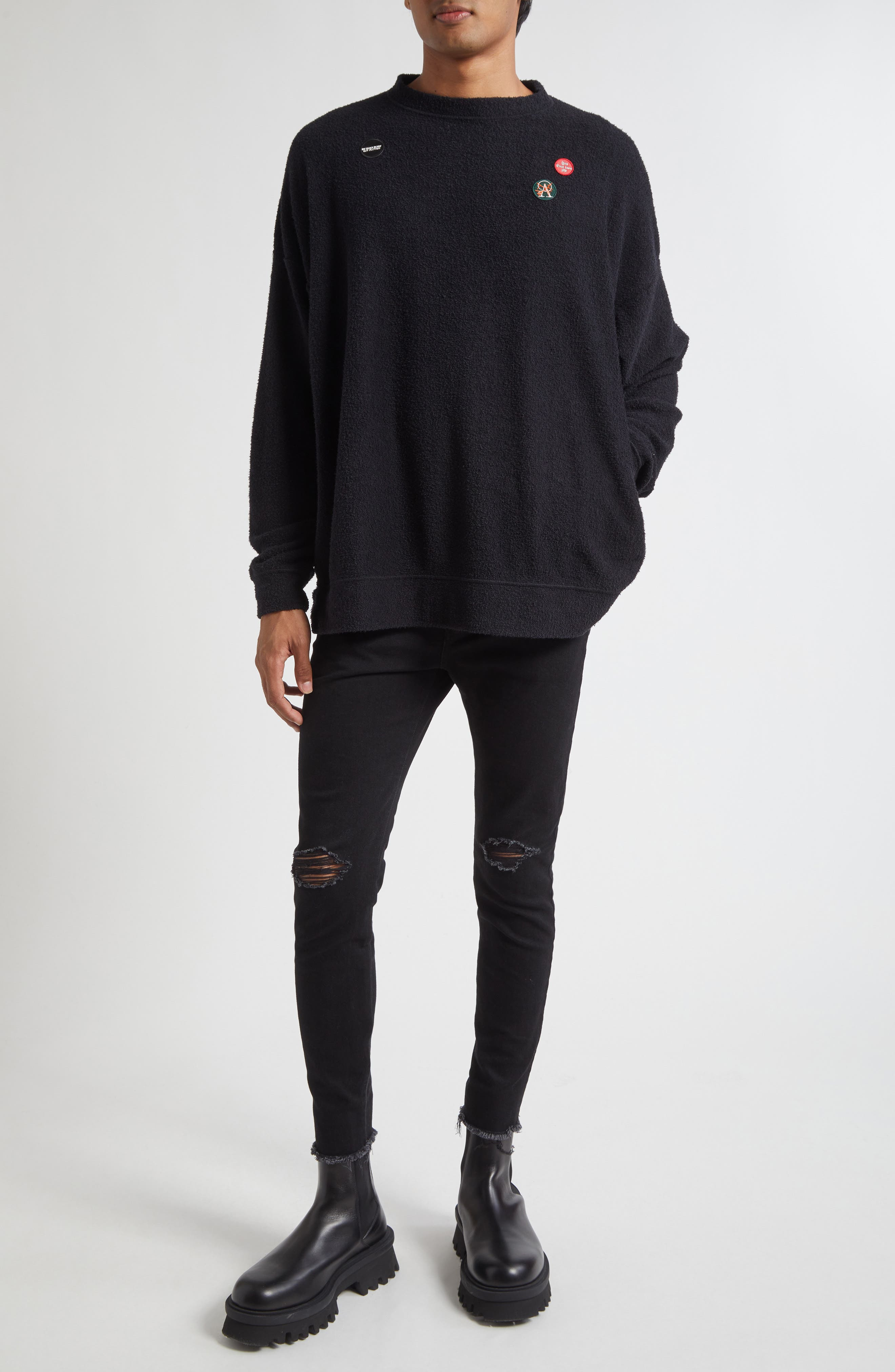 Undercover Ripped Stretch Cotton Jeans in Black at Nordstrom - 8