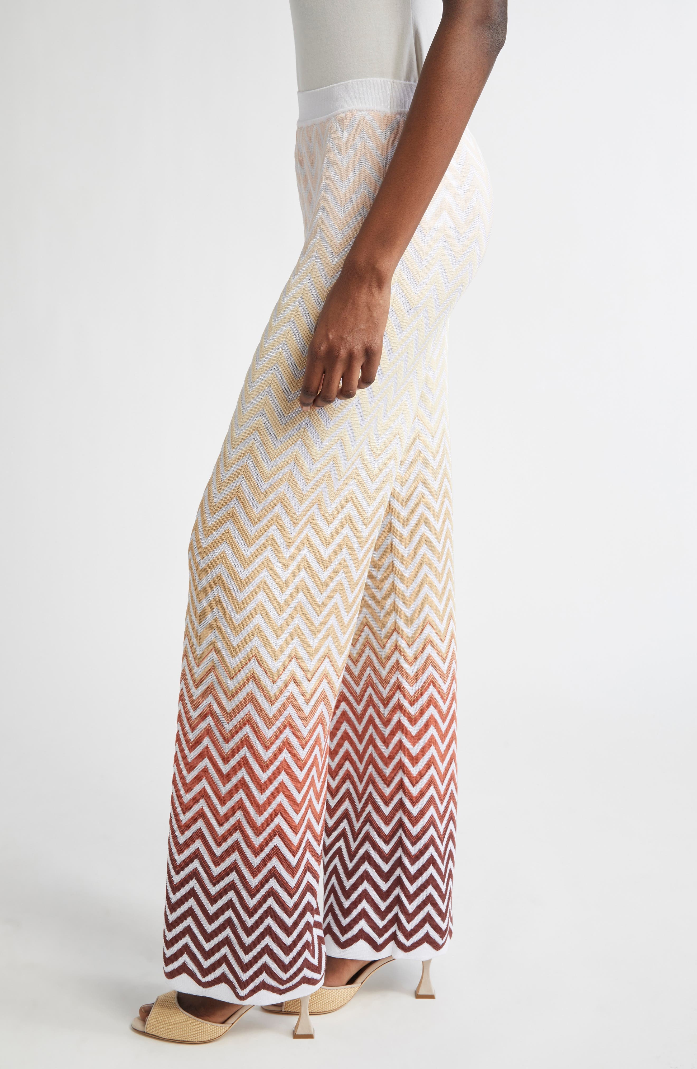 Missoni Gradient Zigzag Jacquard Knit Wide Leg Pants in White/Beige/Pink/Brown at Nordstrom - 4