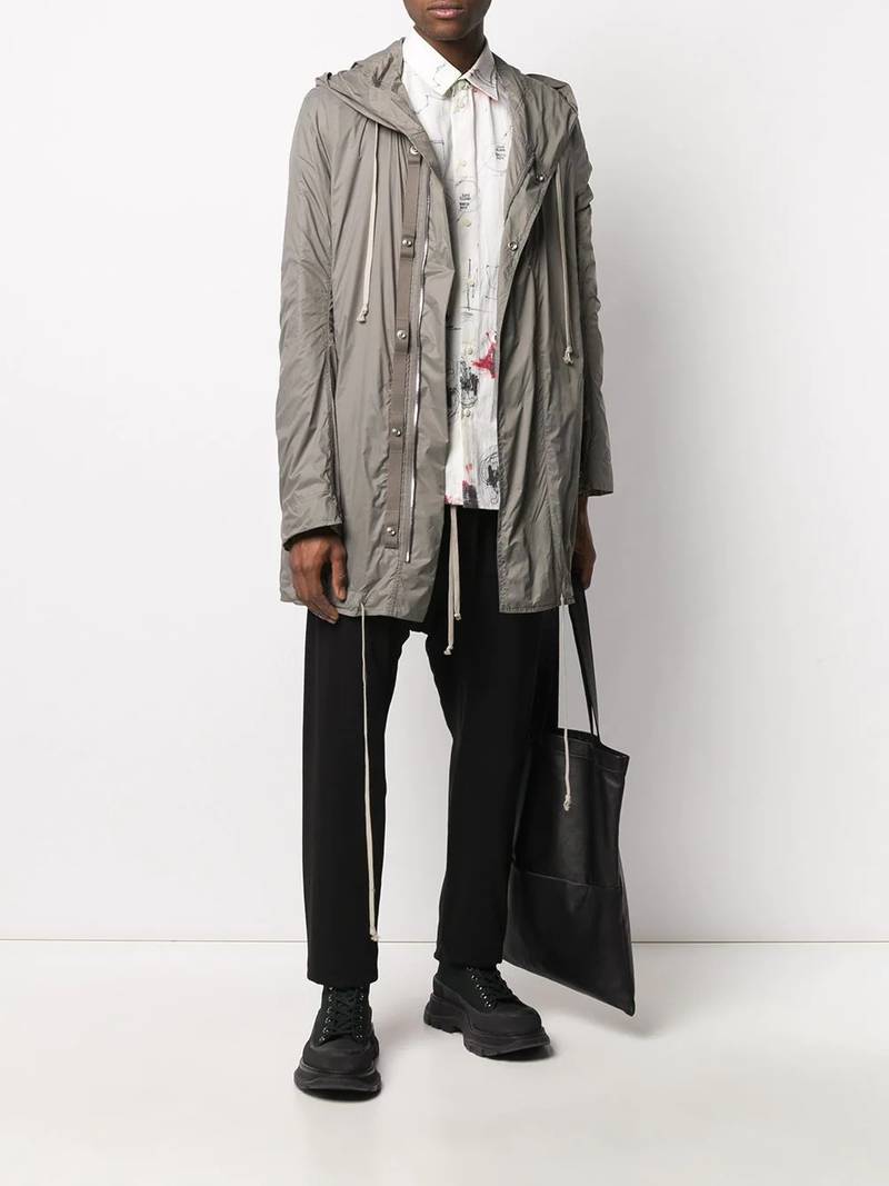 Rick Owens DRKSHDW hooded midi raincoat outlook
