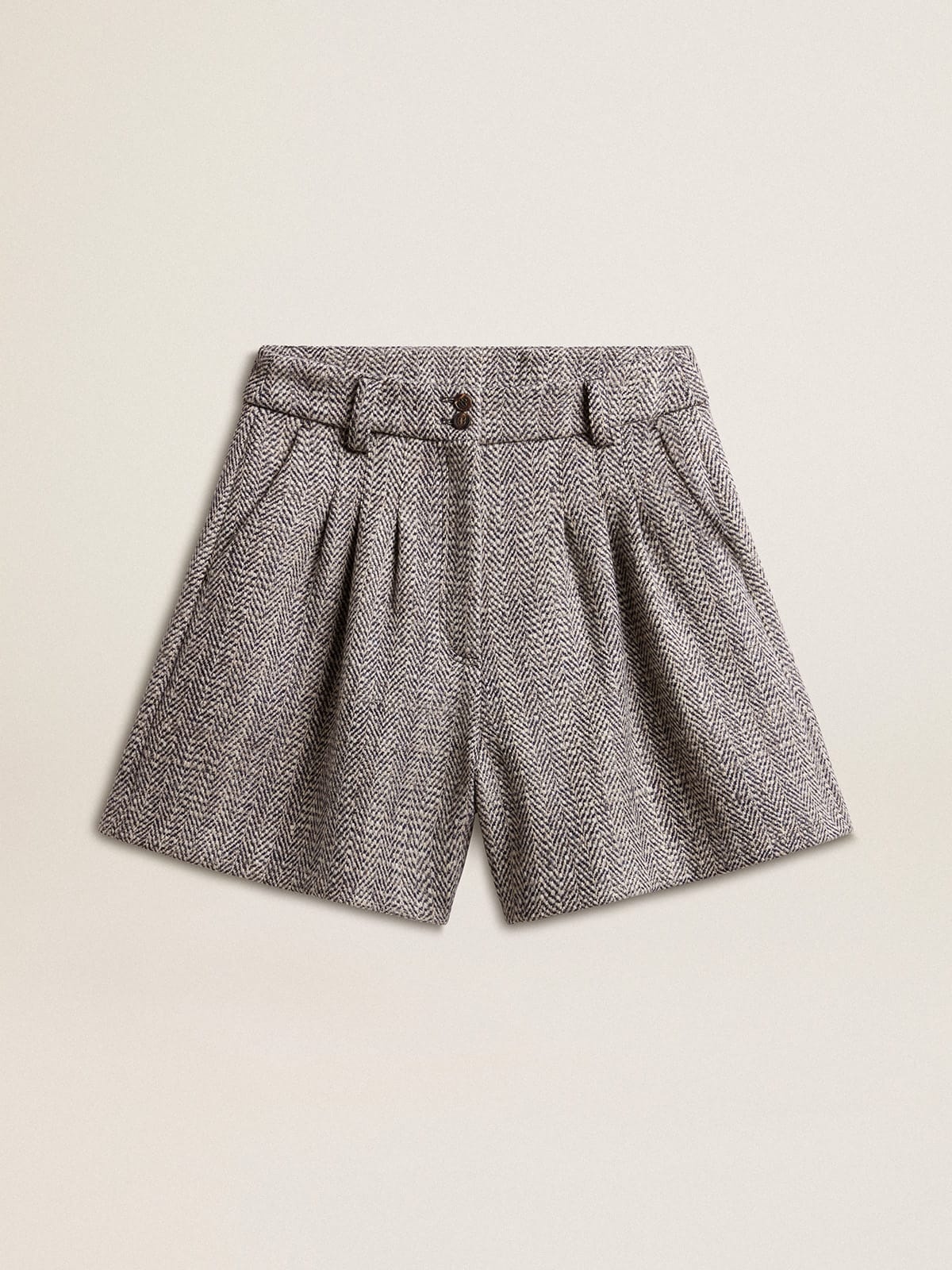 Women’s ecru brown shorts in herringbone wool - 1
