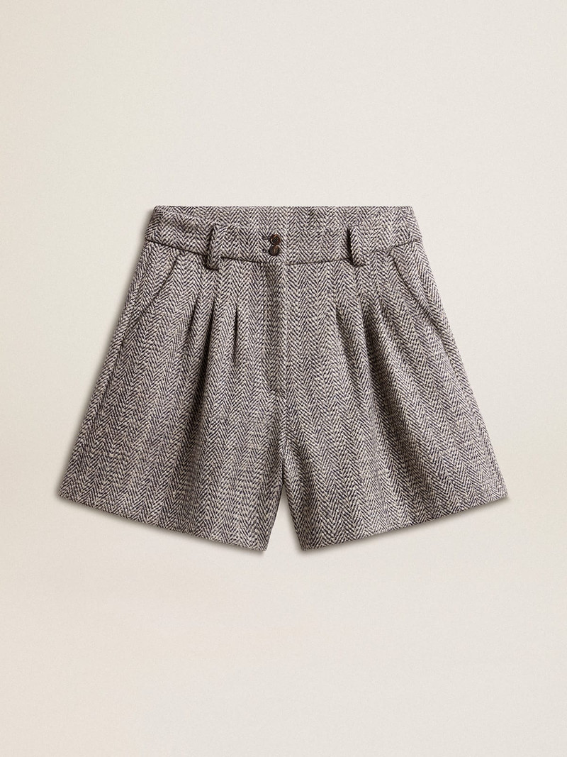 Women’s ecru brown shorts in herringbone wool 1