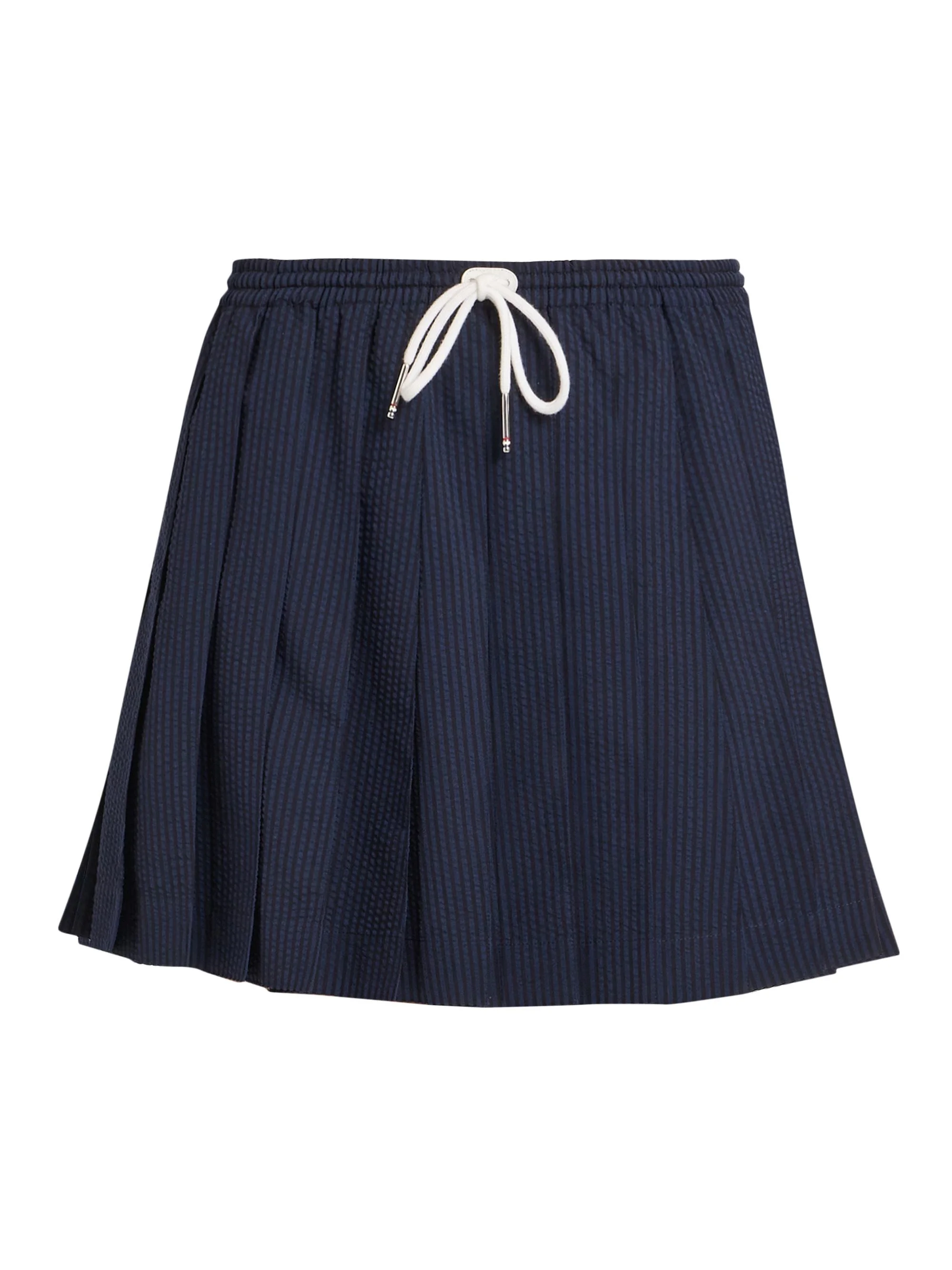 Women's Pleated Wool Miniskirt - Navy - 1