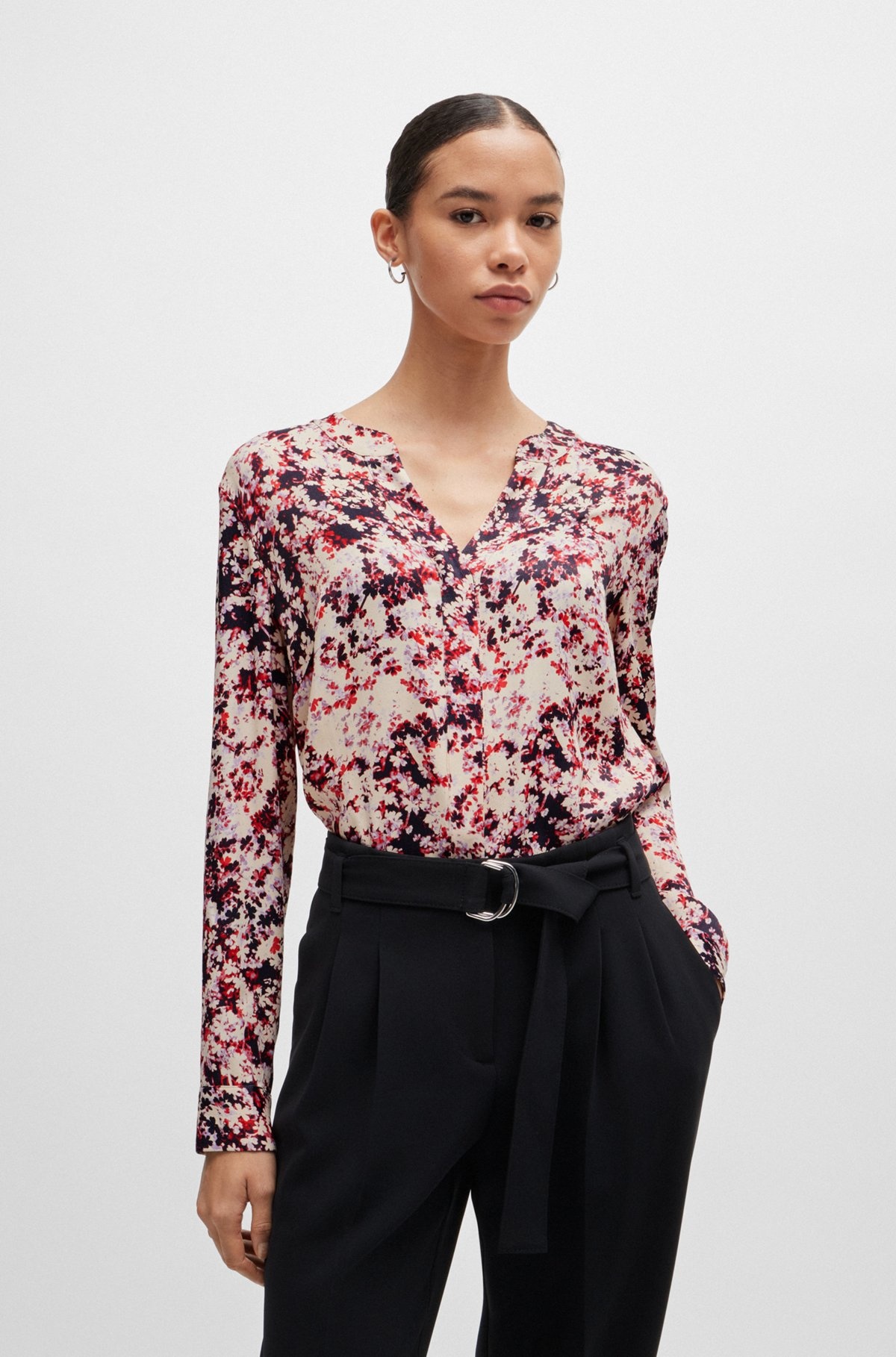 FLORAL-PRINT BLOUSE IN SATIN WITH NOTCH NECKLINE - 2