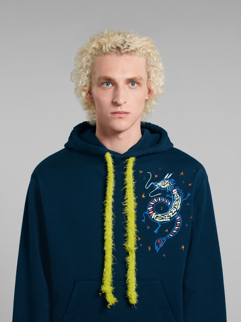 BLUE BIO JERSEY HOODIE WITH DRAGON PRINT - 4