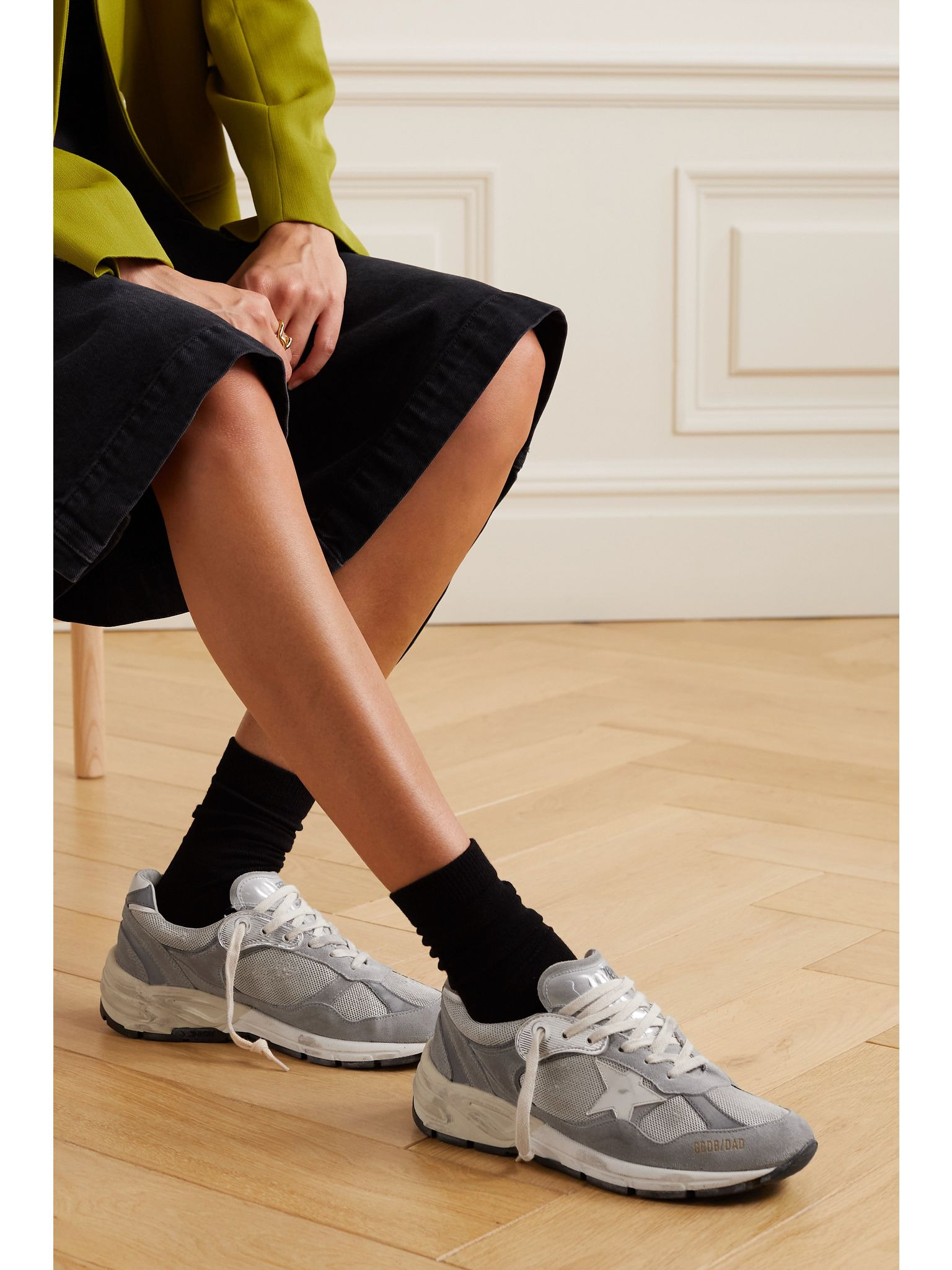 Dad-Star distressed leather-trimmed mesh and suede sneakers Gray - 2