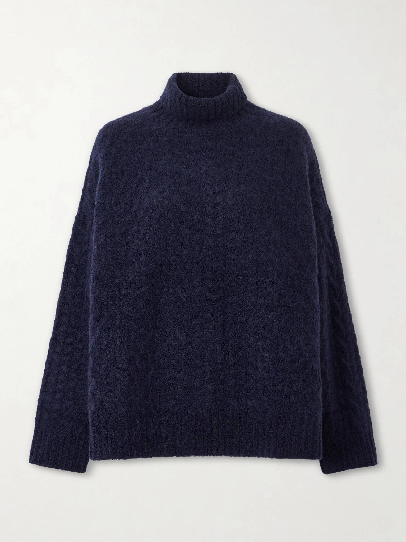 Cable-knit cashmere and silk-blend turtleneck sweater Navy - 1