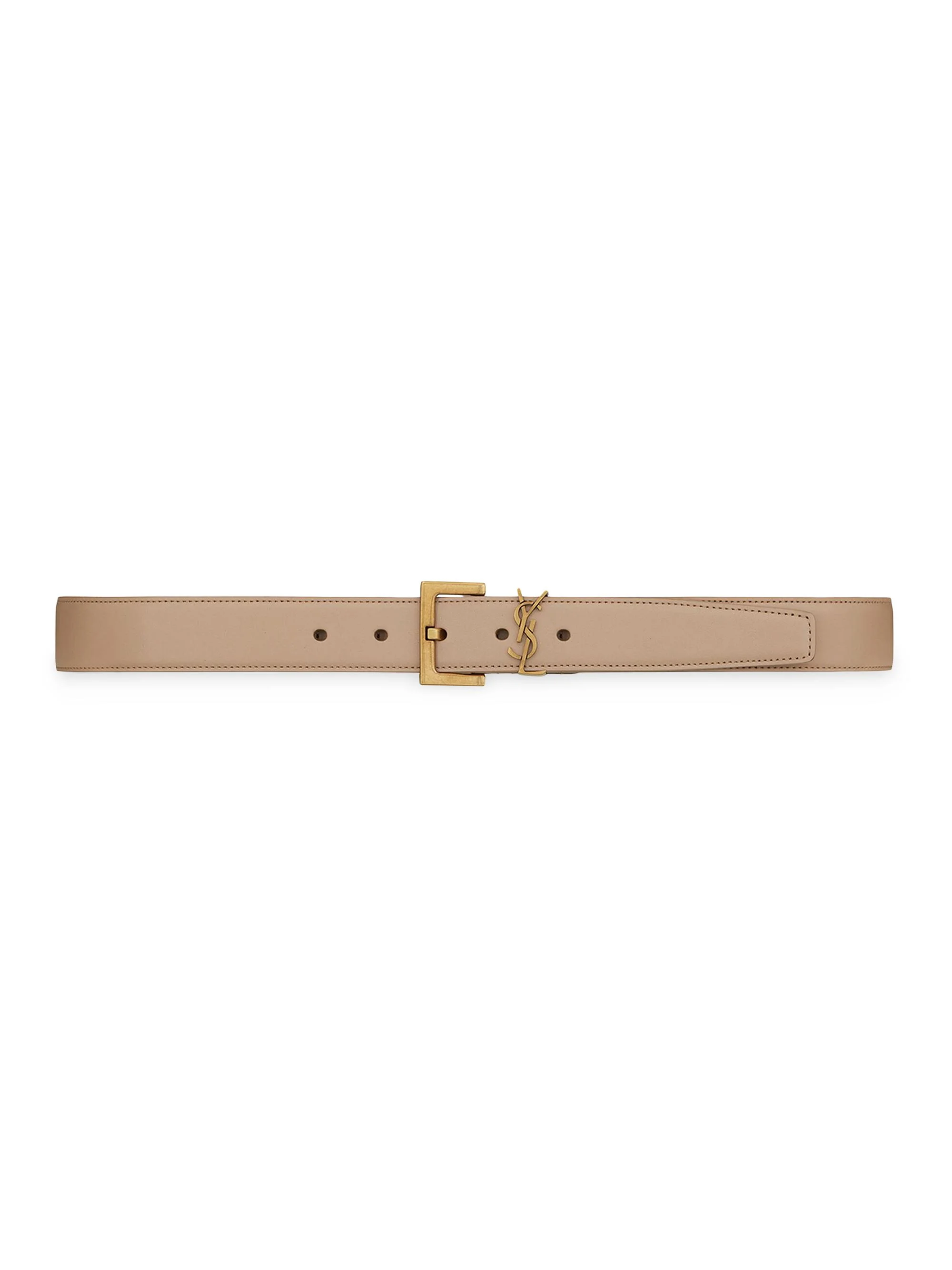 Women's Cassandre Belt with Square Buckle in Smooth Leather - Beige - 1