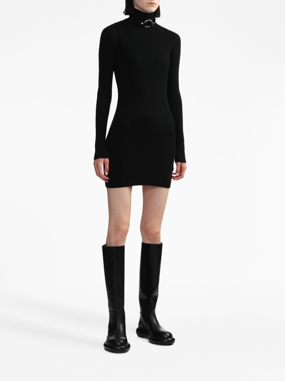 ring-embellished ribbed knit mini dress - 2