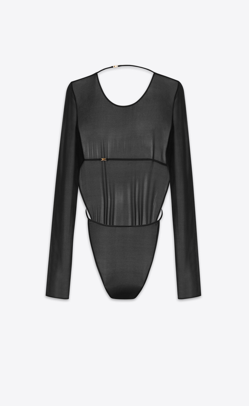 신축성 실크 georgette에 backless bodysuit 3
