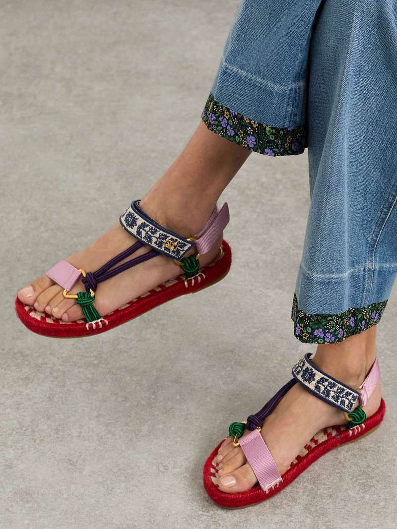 Valentino Grosgrain, cord and jacquard espadrille sandals Red outlook