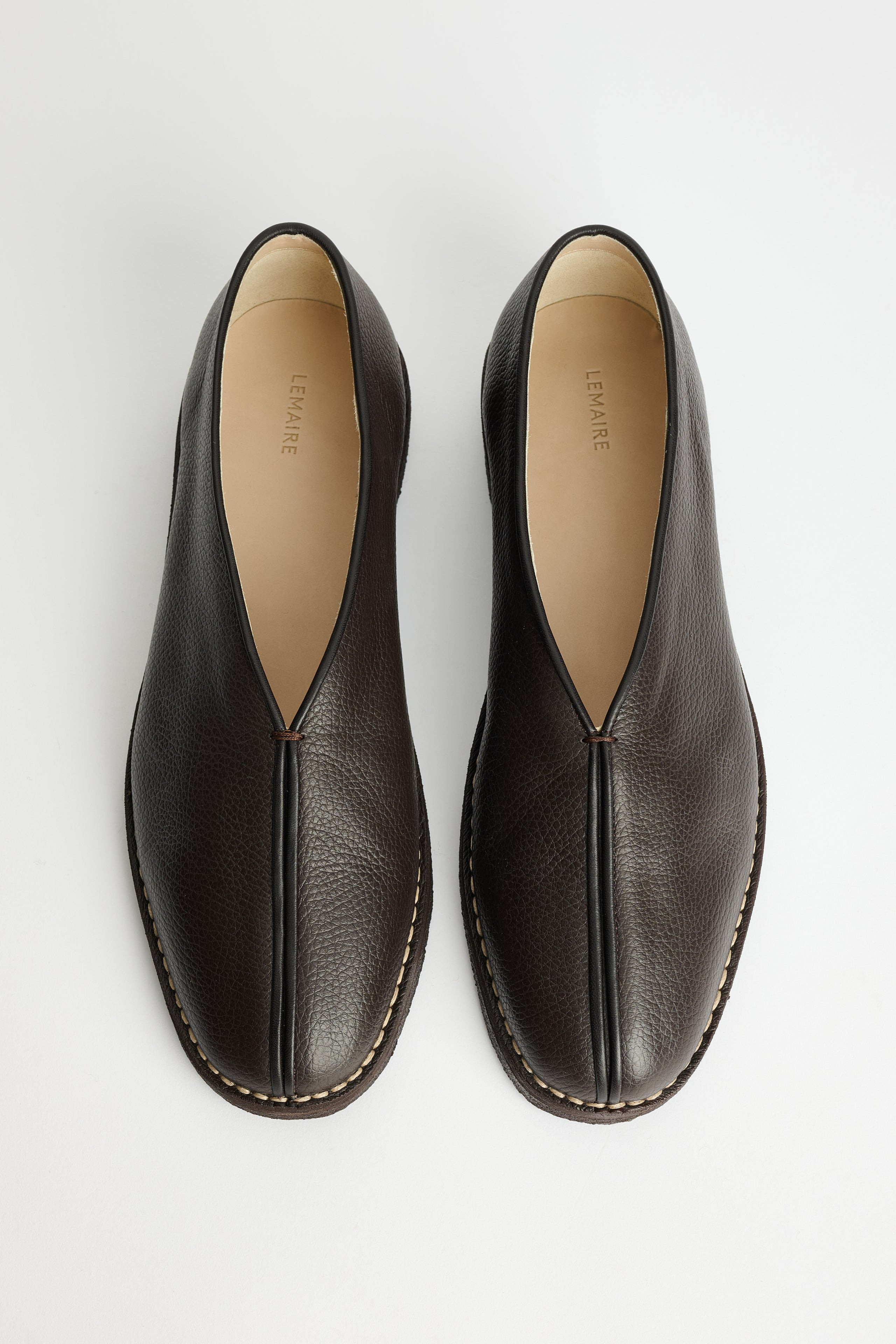 LEMAIRE PIPED CREPE SLIPPERS DARK BROWN - 3
