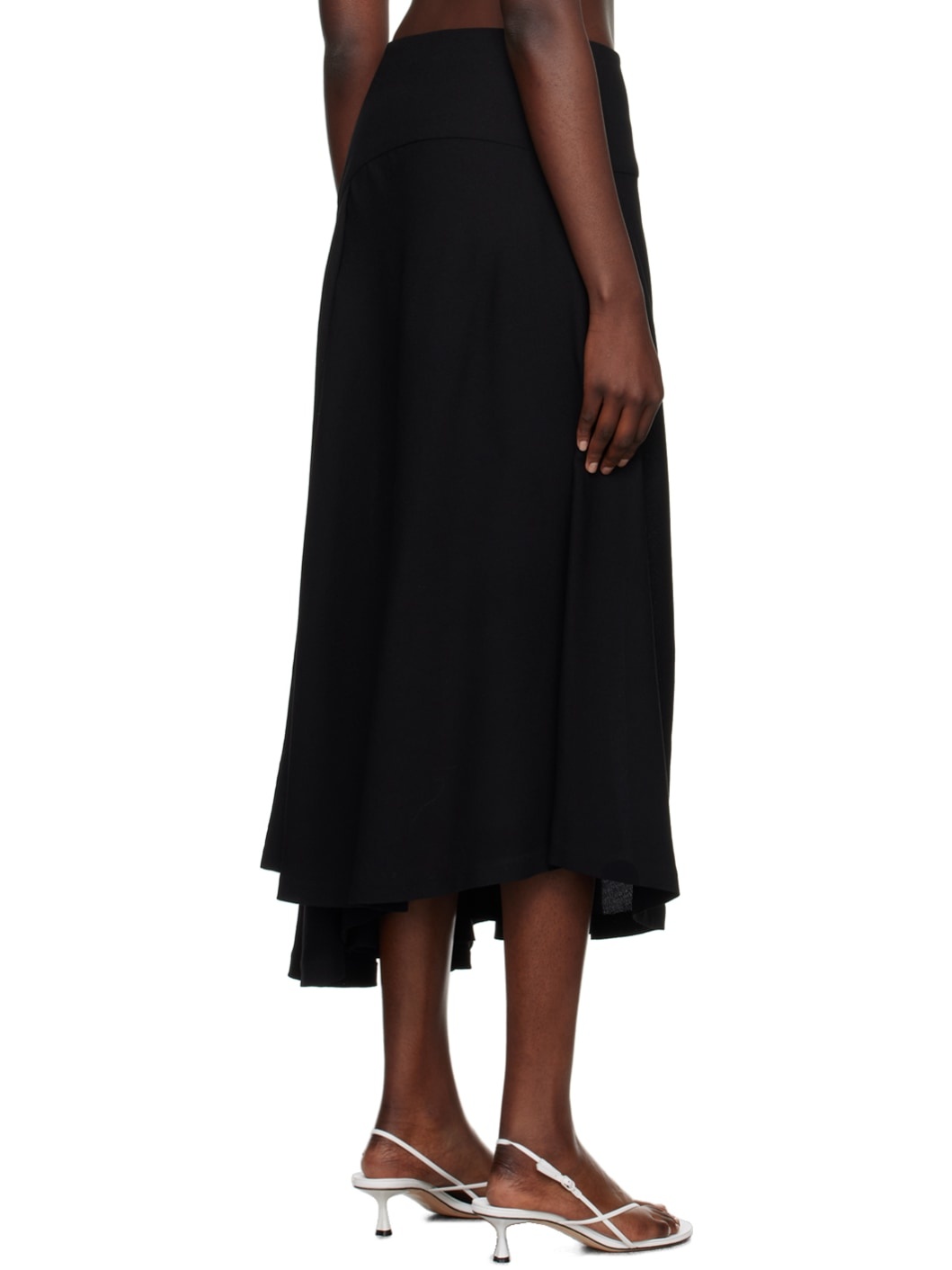 Black Curved Midi Skirt - 3