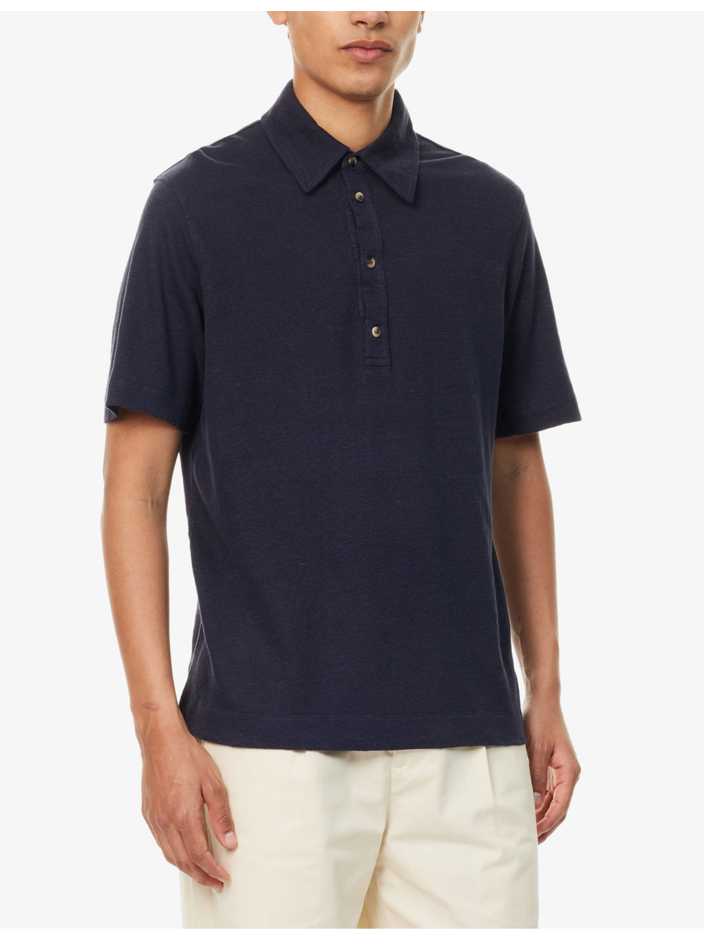 Short-Sleeve Knitted Linen Polo Shirt - 3