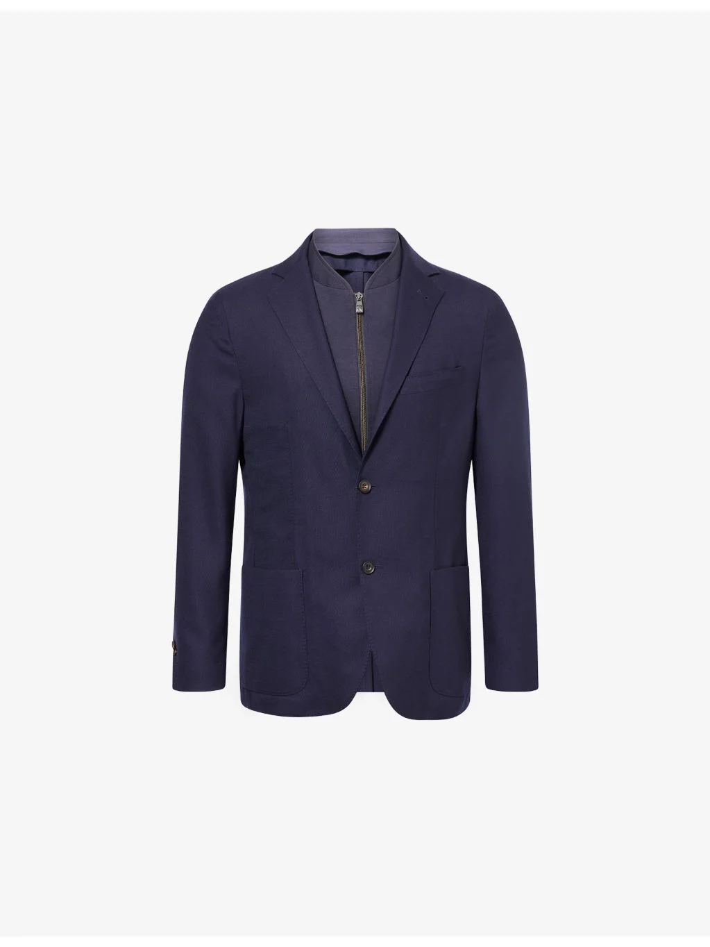 Contrast-Panel Notch-Lapels Wool Blazer - 1