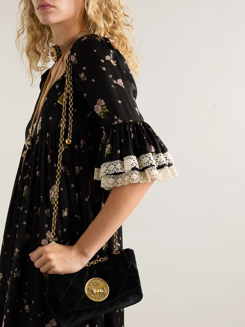 Chloé Heritage small embellished quilted velvet shoulder bag Black outlook