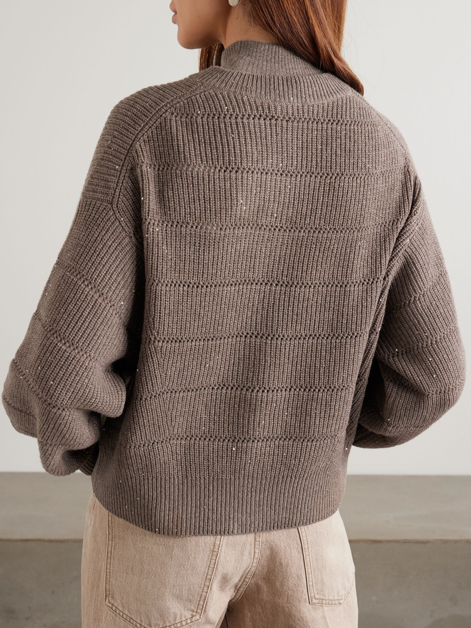 Sequined pointelle-knit cardigan Brown - 4