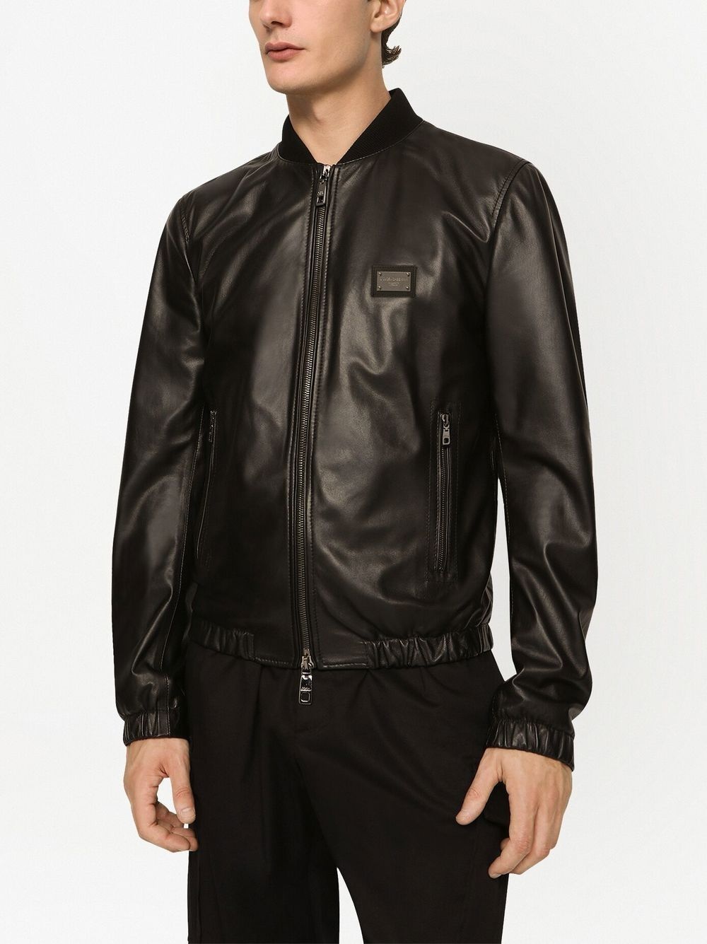 logo-appliqué leather jacket - 5