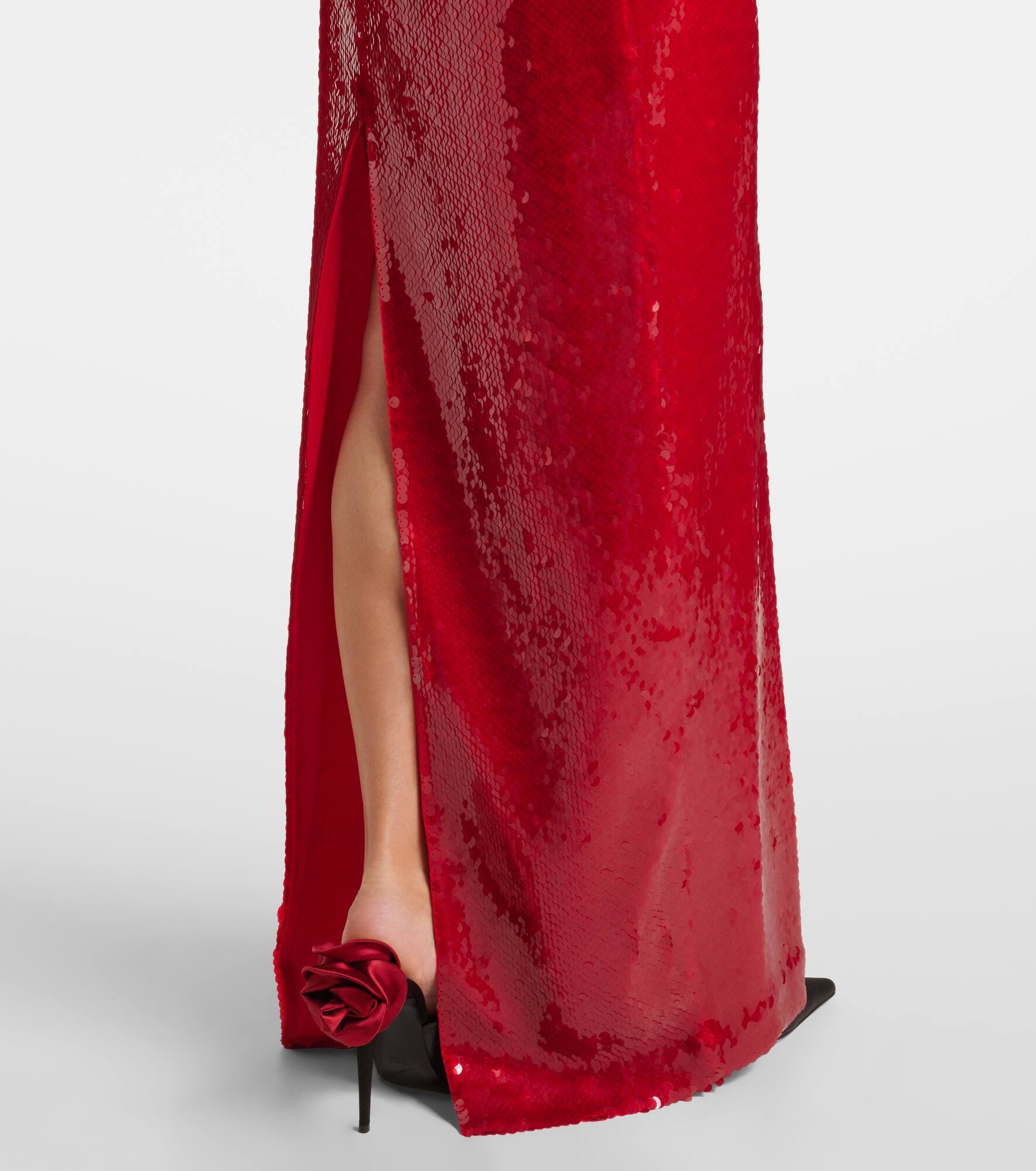 Floral-appliqué sequined gown - 5