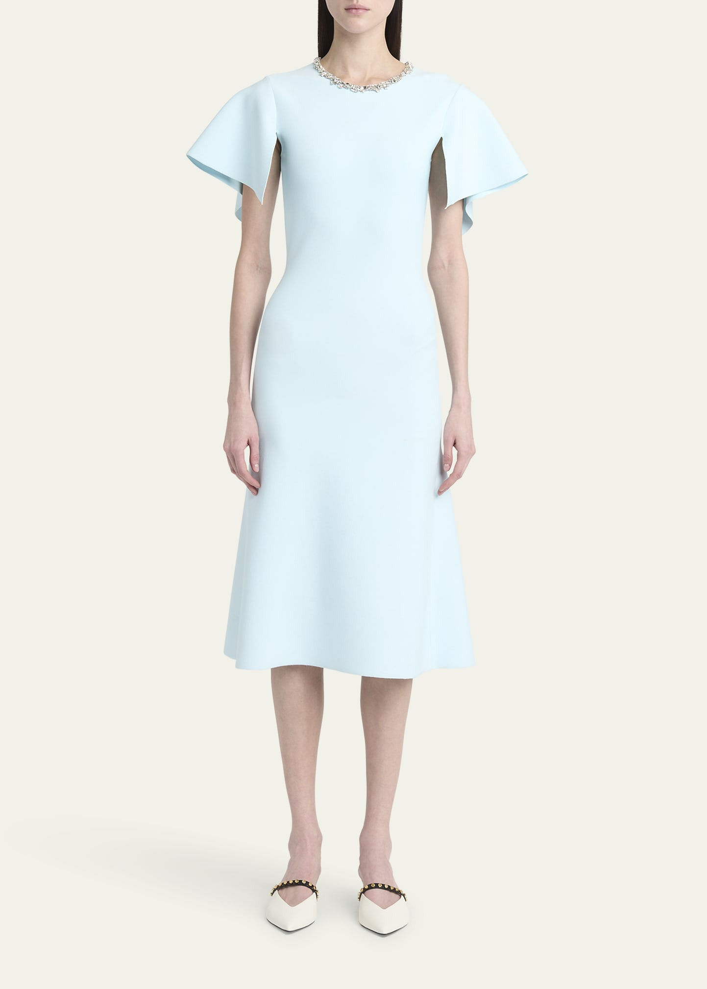 Crystal Neck Short-Sleeve Knit Midi Dress - 2