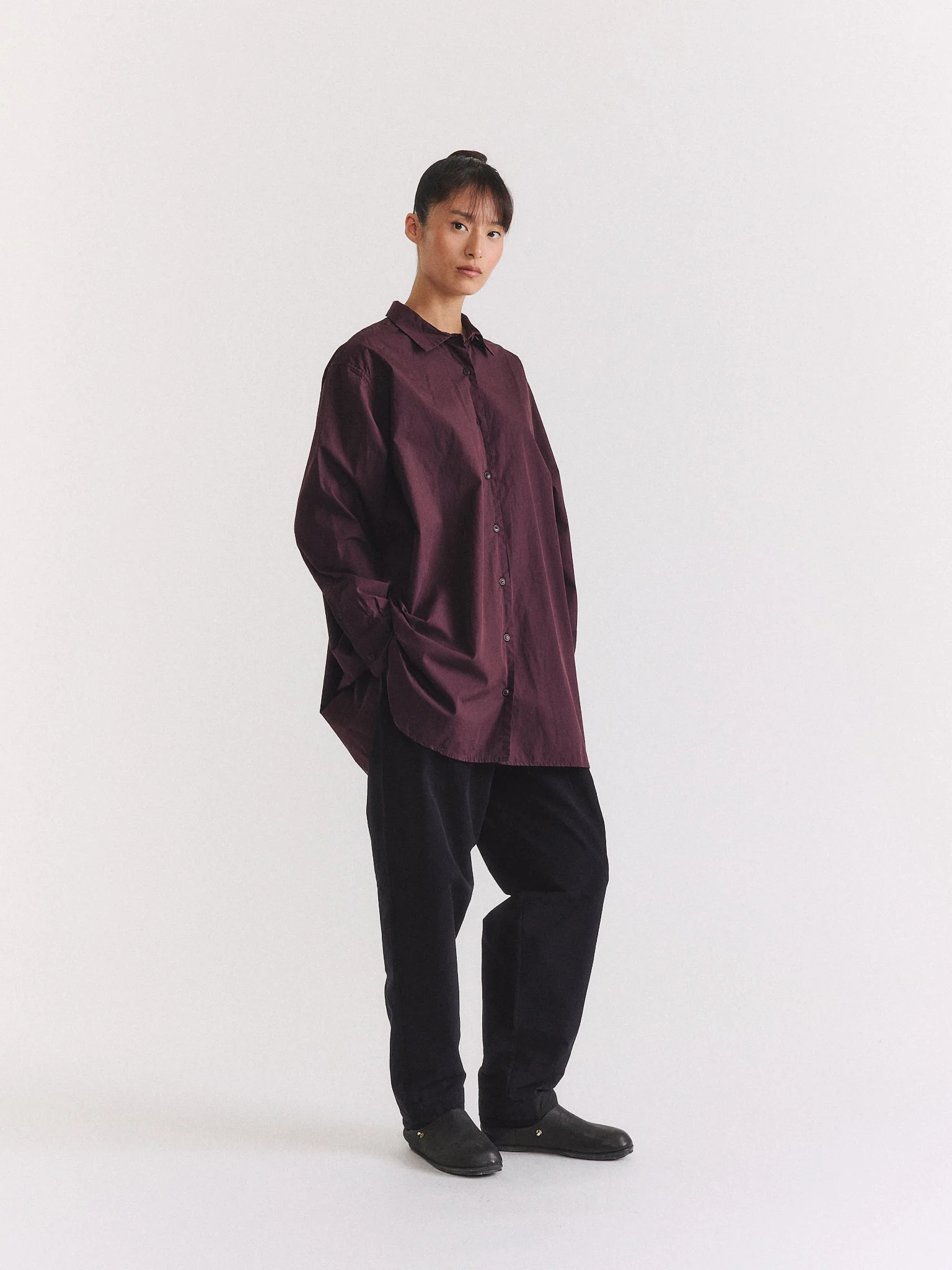 EIKO SHIRT - CHALK POPLIN - EBONY - 1
