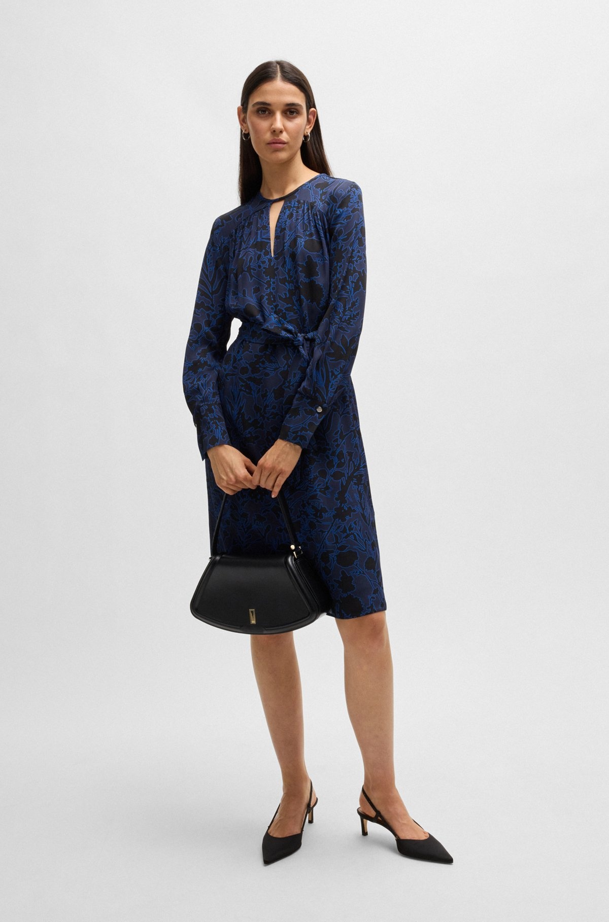 LONG-SLEEVED DRESS WITH FLORAL PRINT AND BELT - 2