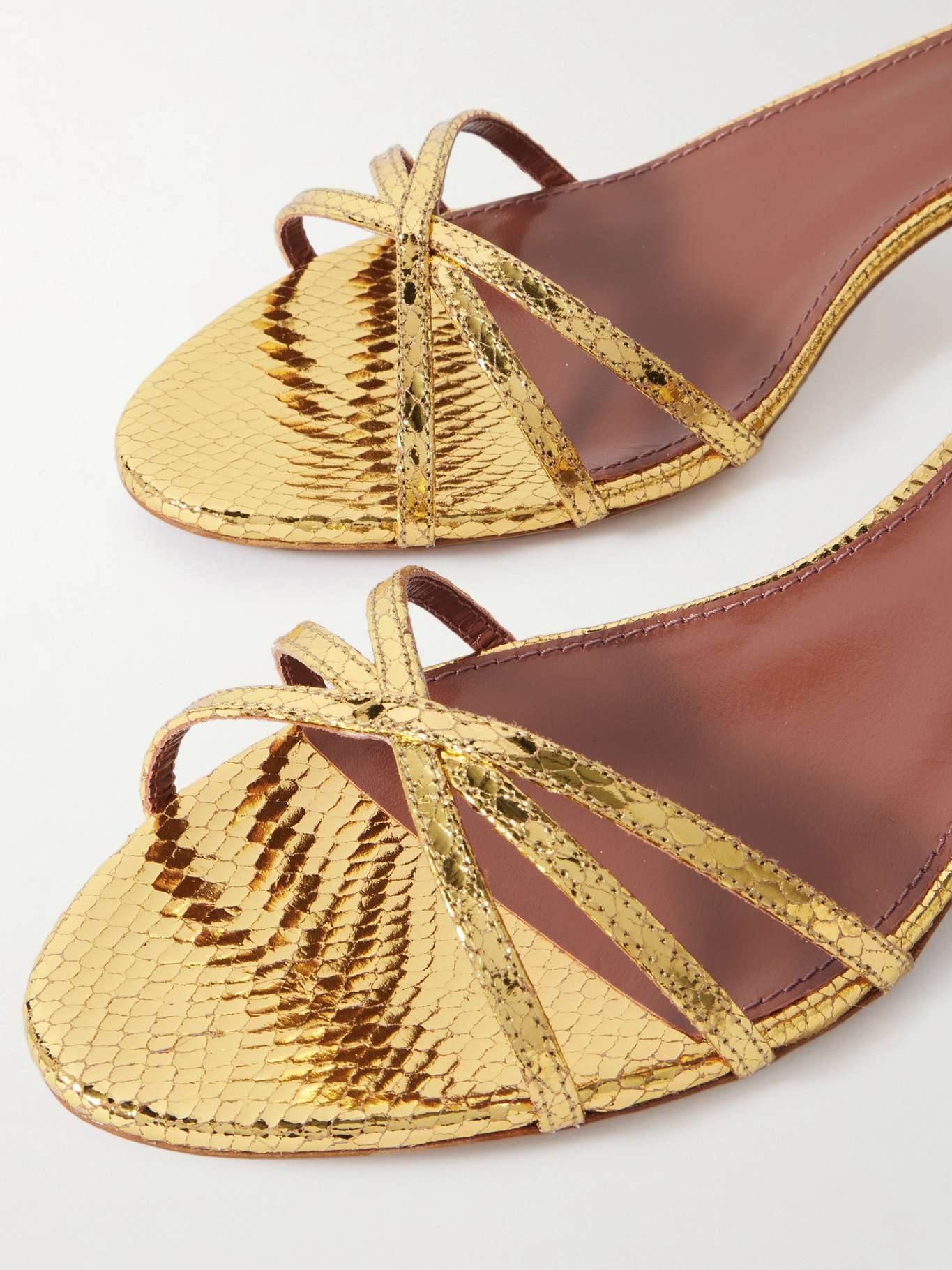 Linda metallic snake-effect leather sandals Gold - 4