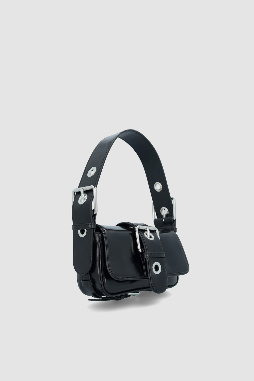 Eloise Black Creased Calf Leather Shoulder Bag - 2