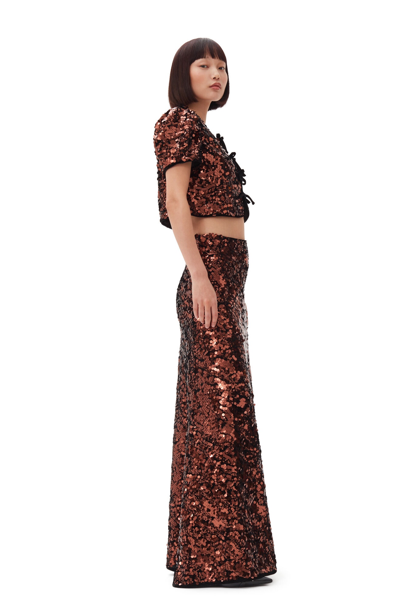 BROWN SEQUINS MAXI SKIRT - 3