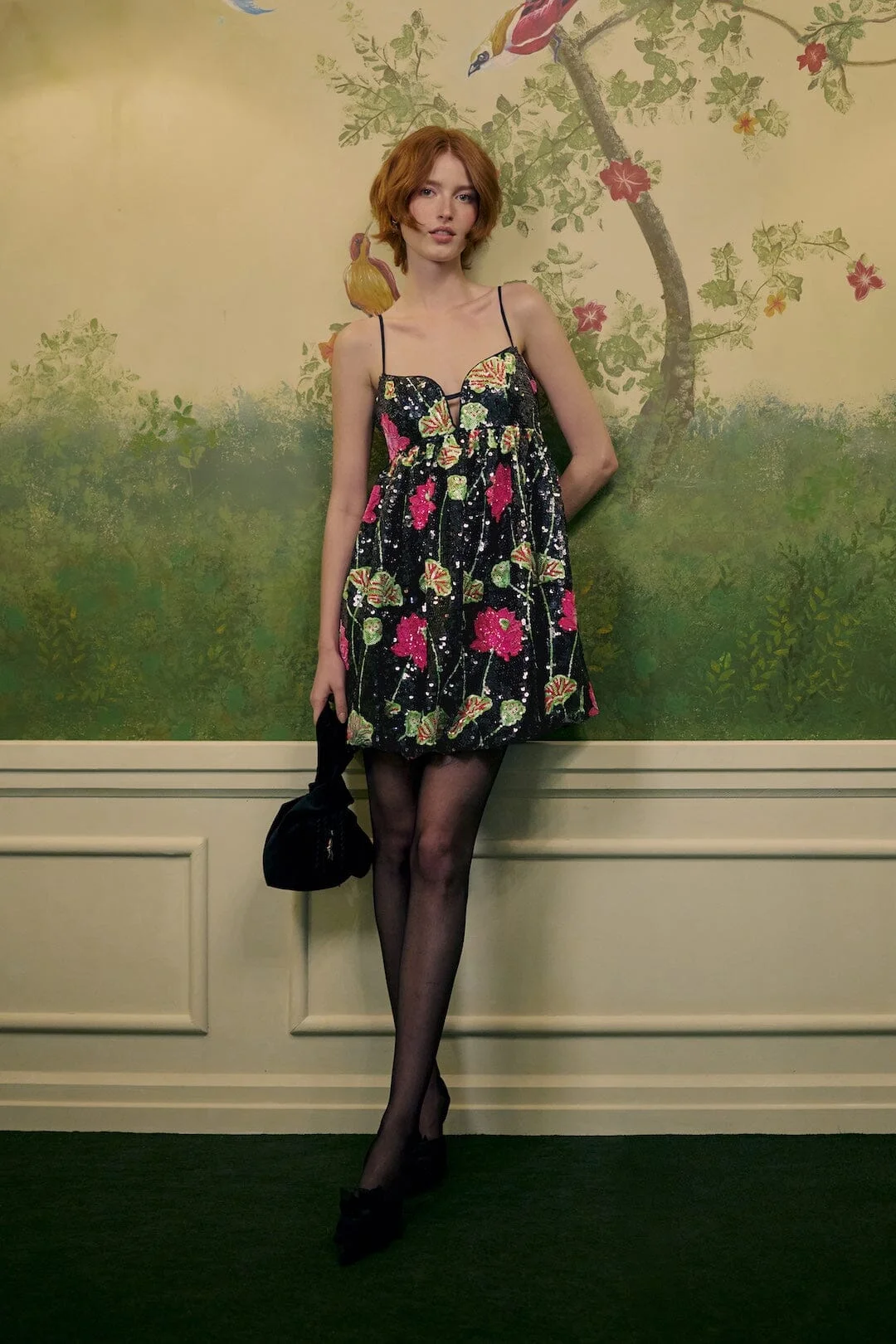 Flower Sequins Sleeveless Mini Dress - 1